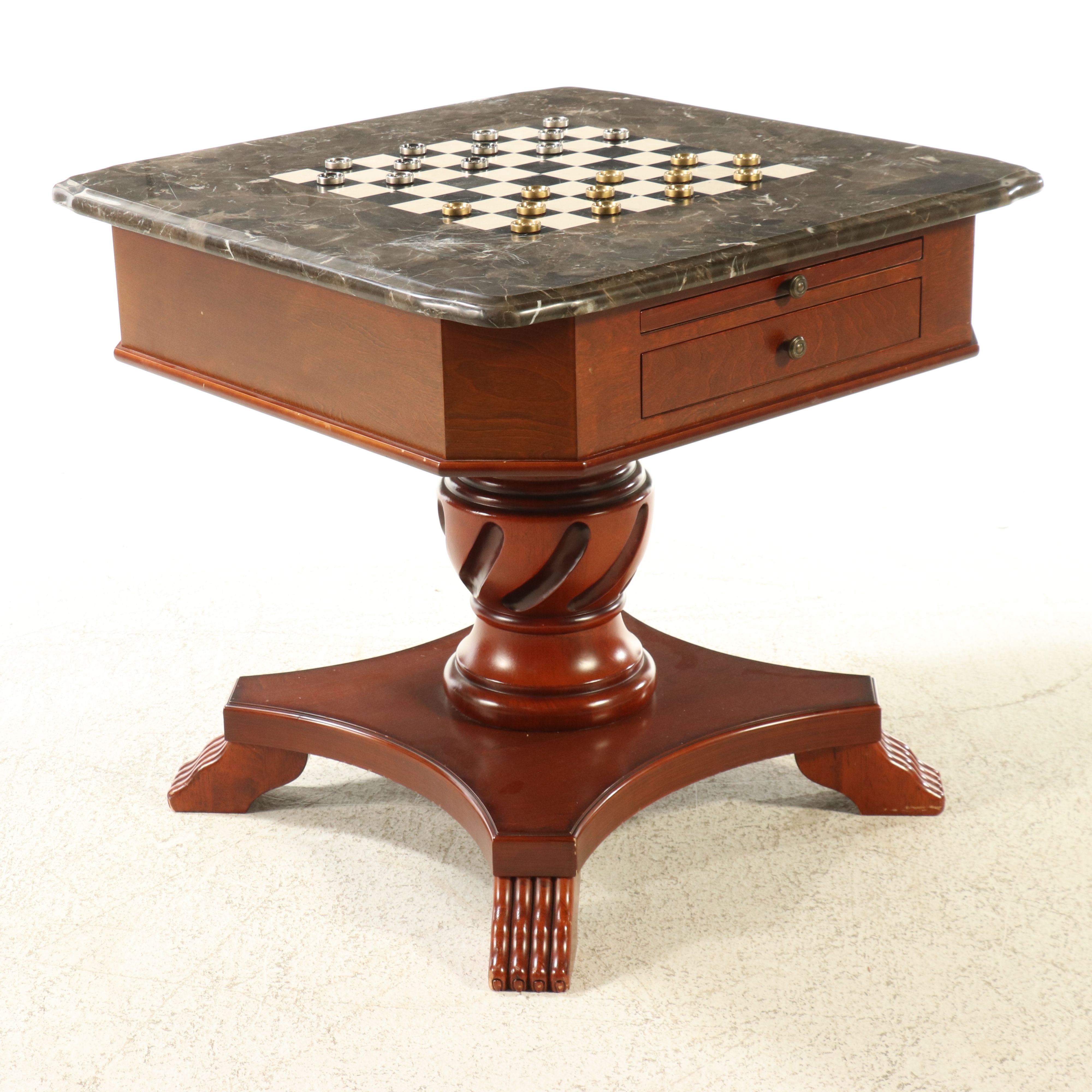 Regency Style Mahogany Game Table with Inset Marble Chessboard