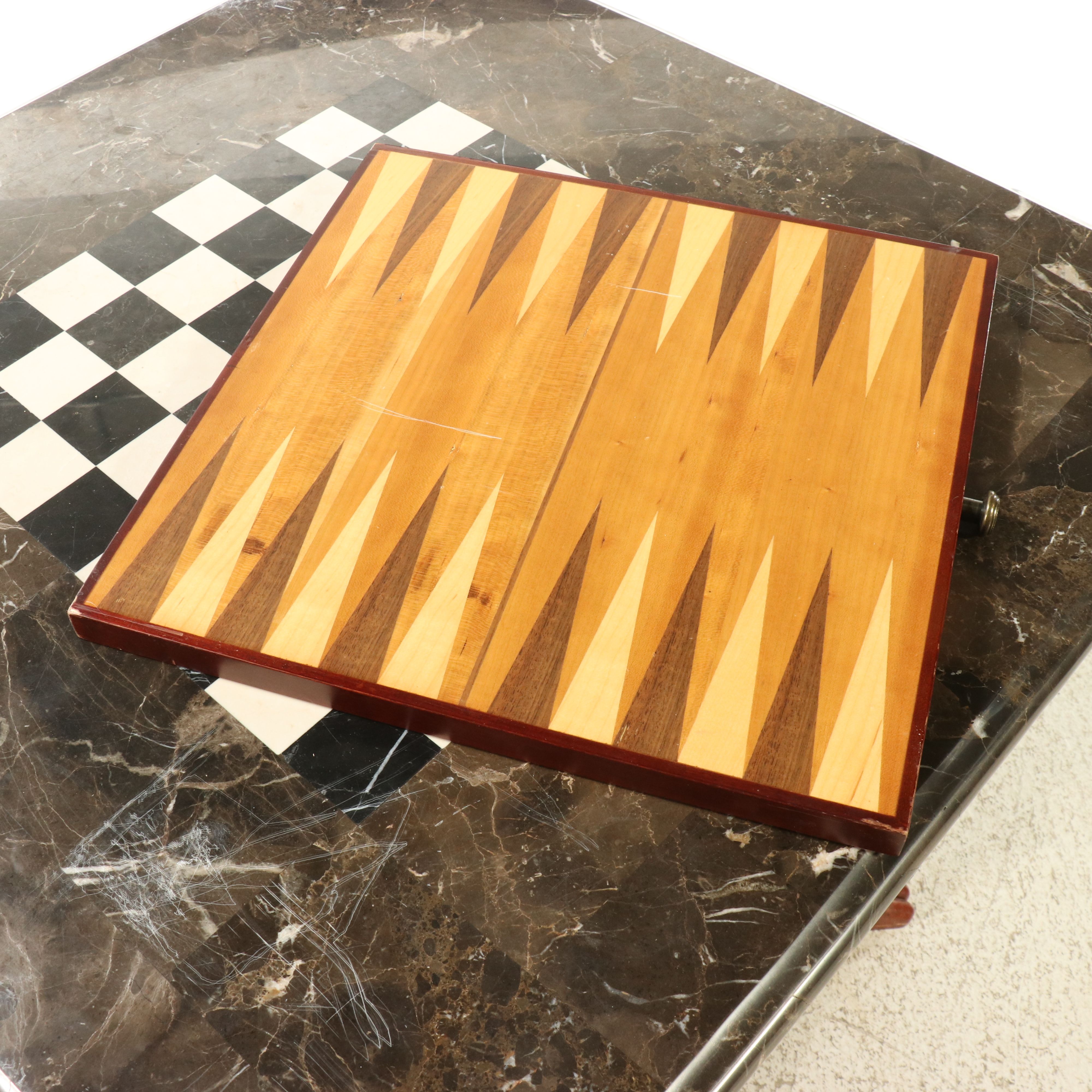 Regency Style Mahogany Game Table with Inset Marble Chessboard