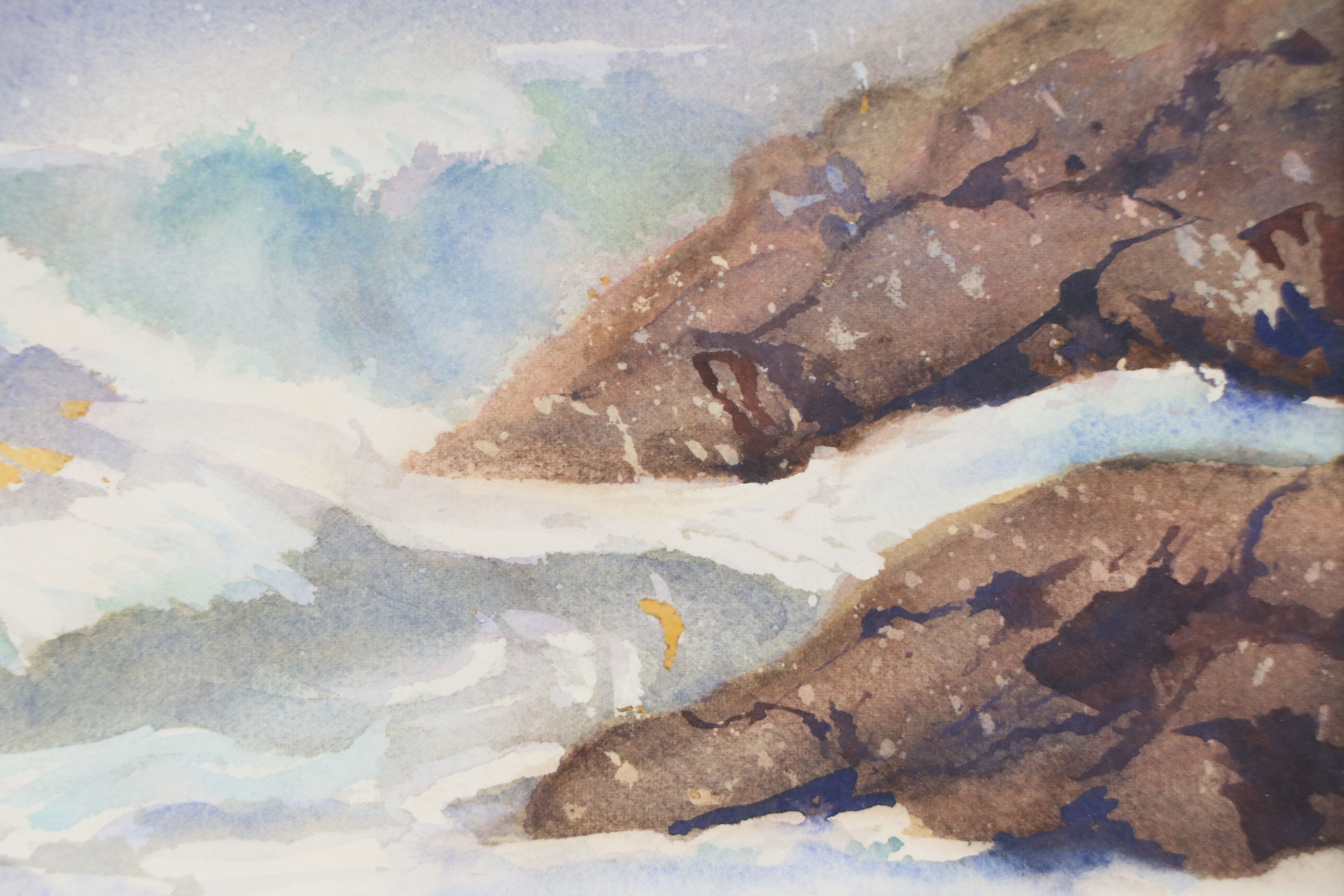 Grace Sloan Watercolor Painting of Crashing Waves, Late 20th Century