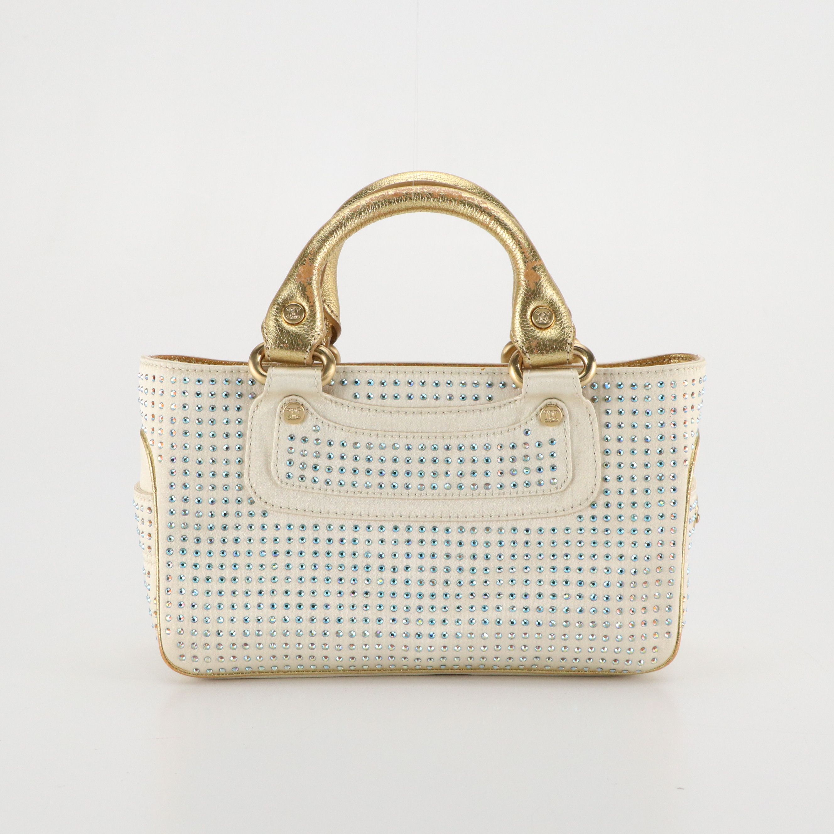 Céline Mini Boogie Bag in Rhinestone Embellished Silk Satin and Metallic Leather