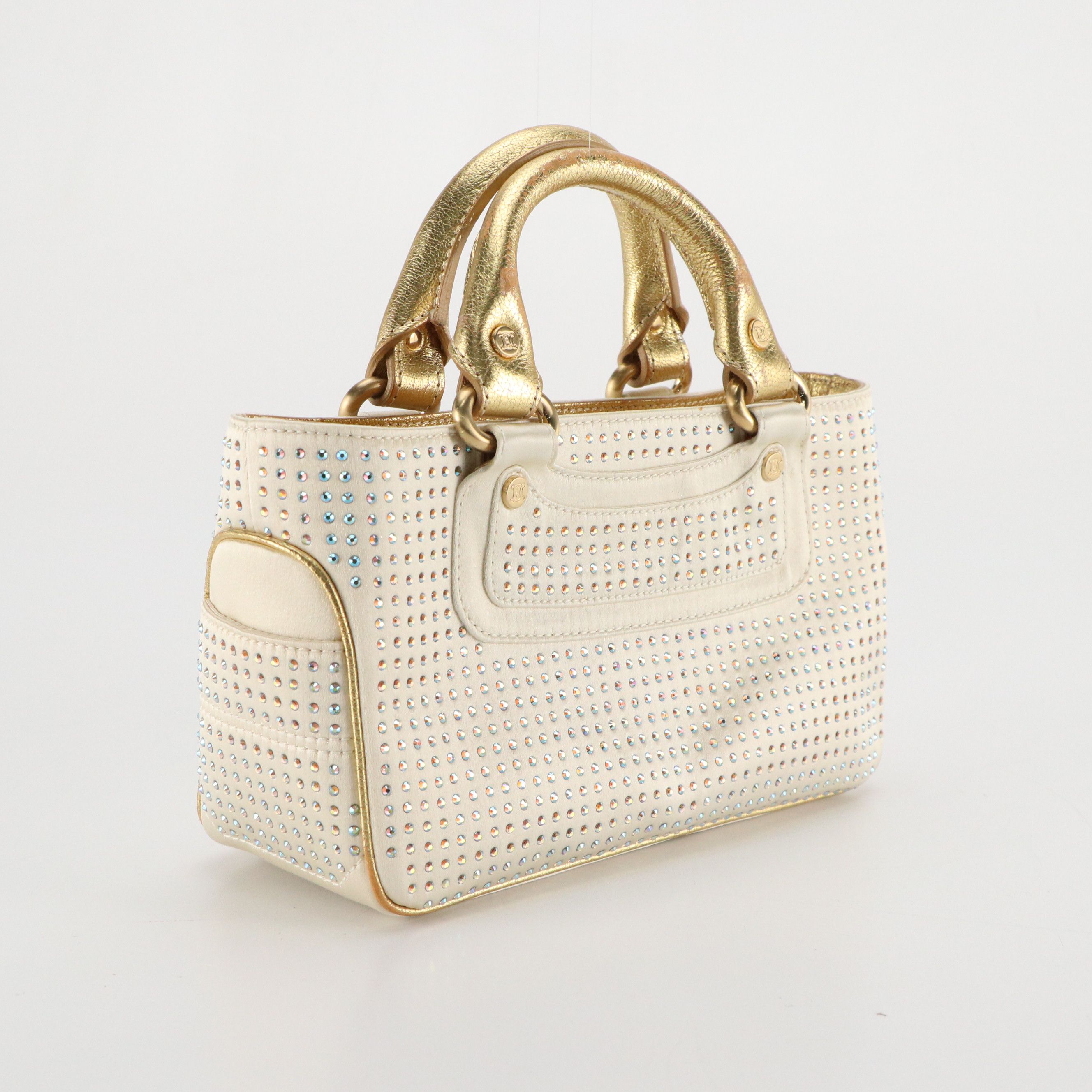 Céline Mini Boogie Bag in Rhinestone Embellished Silk Satin and Metallic Leather