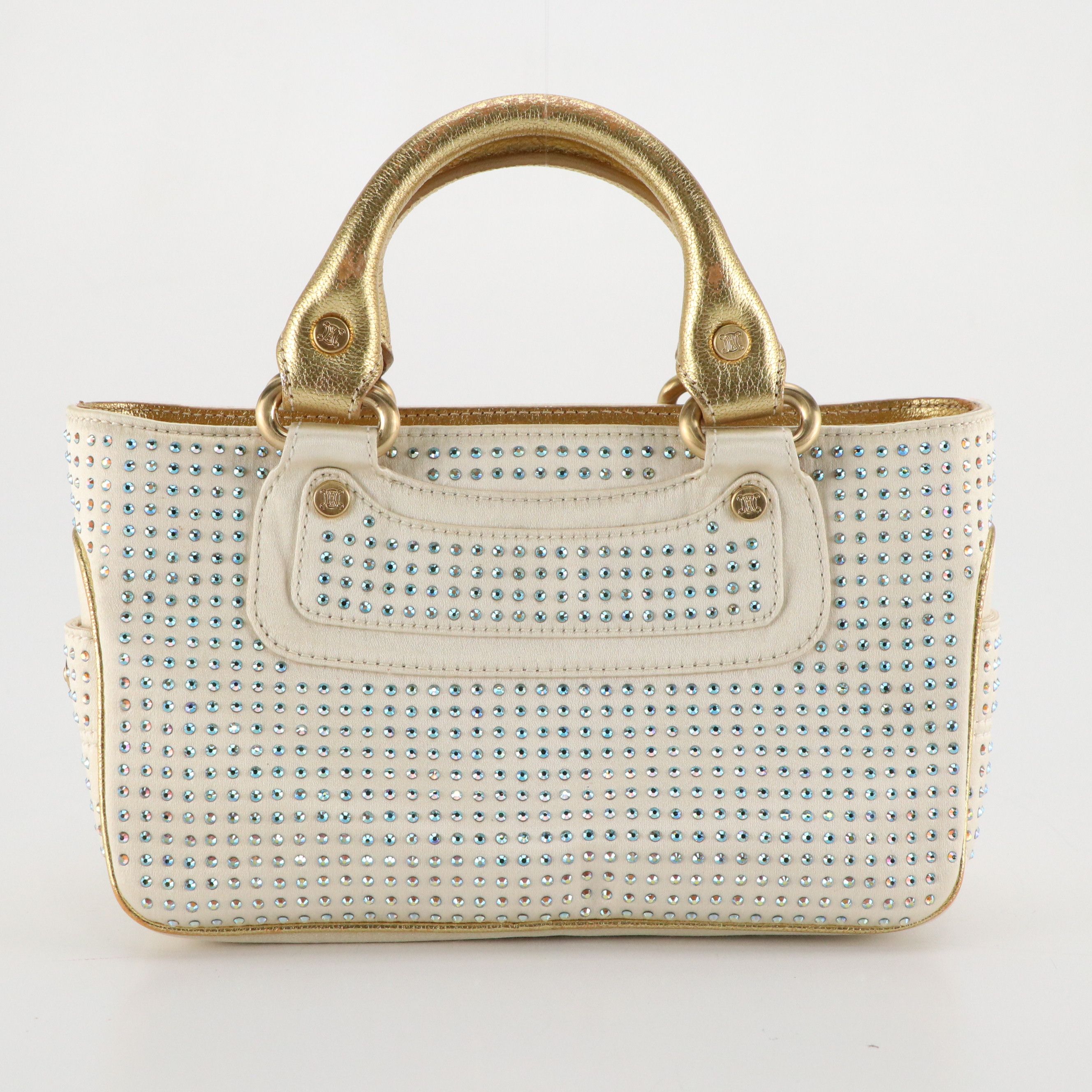 Céline Mini Boogie Bag in Rhinestone Embellished Silk Satin and Metallic Leather