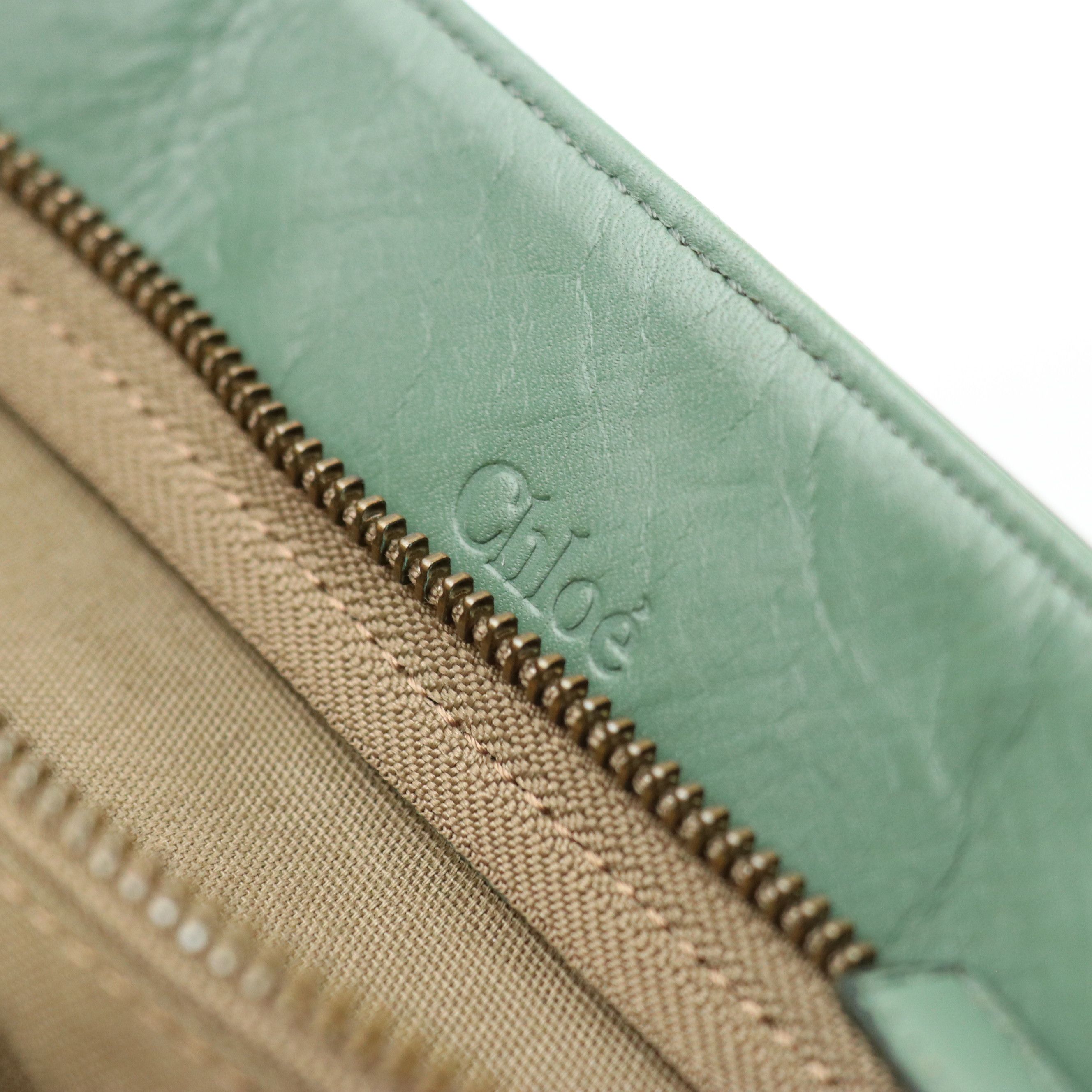 Chloé Logo Plate Handbag in Sea Green Calfskin Leather