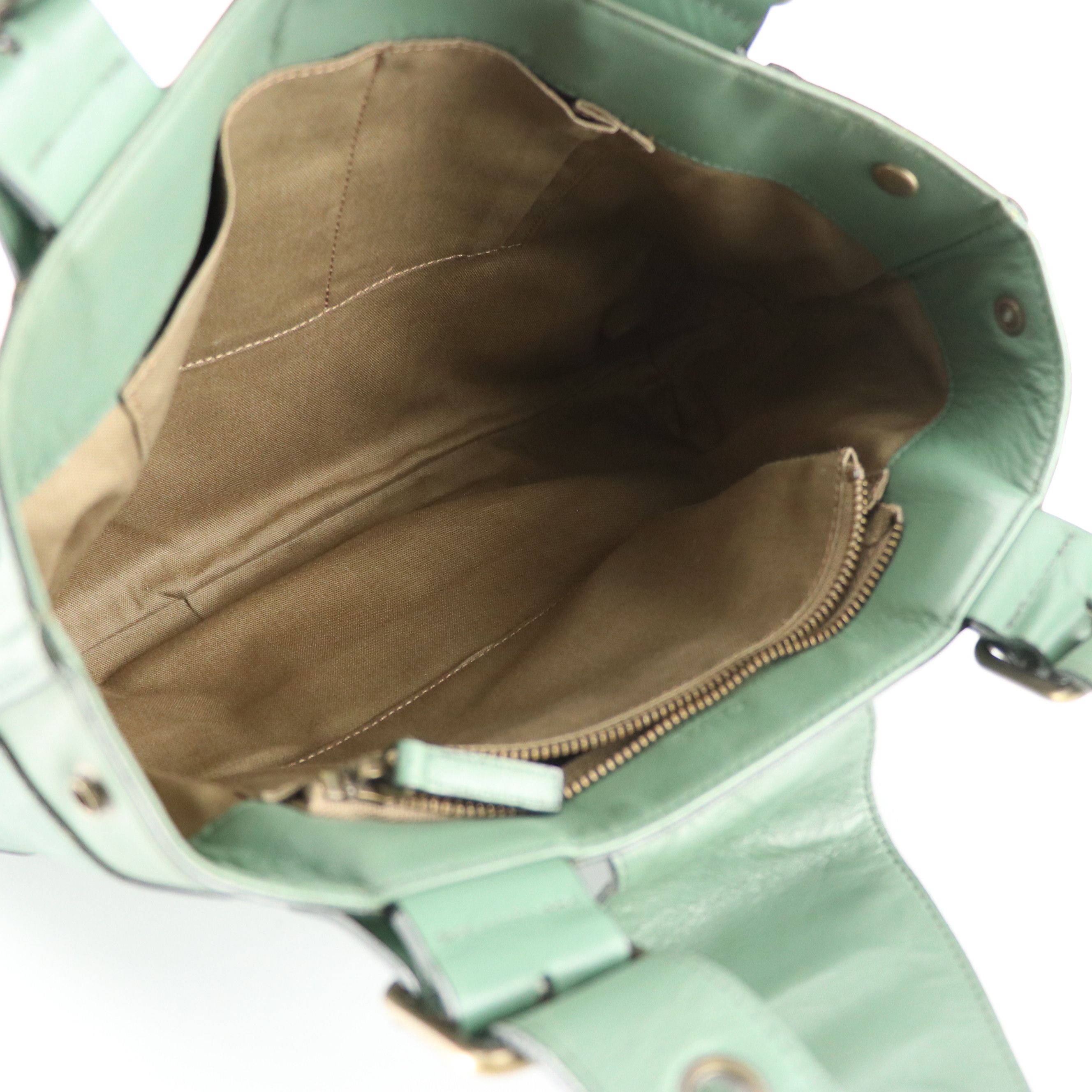 Chloé Logo Plate Handbag in Sea Green Calfskin Leather