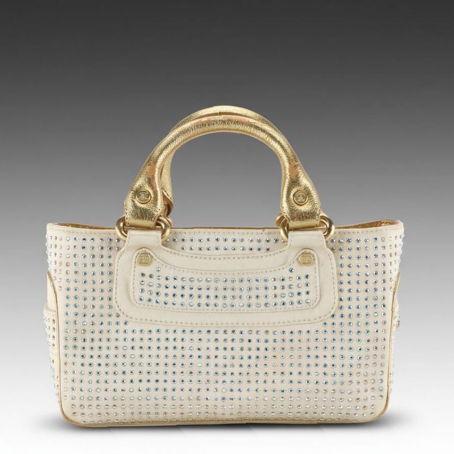 Céline Mini Boogie Bag in Rhinestone Embellished Silk Satin and Metallic Leather