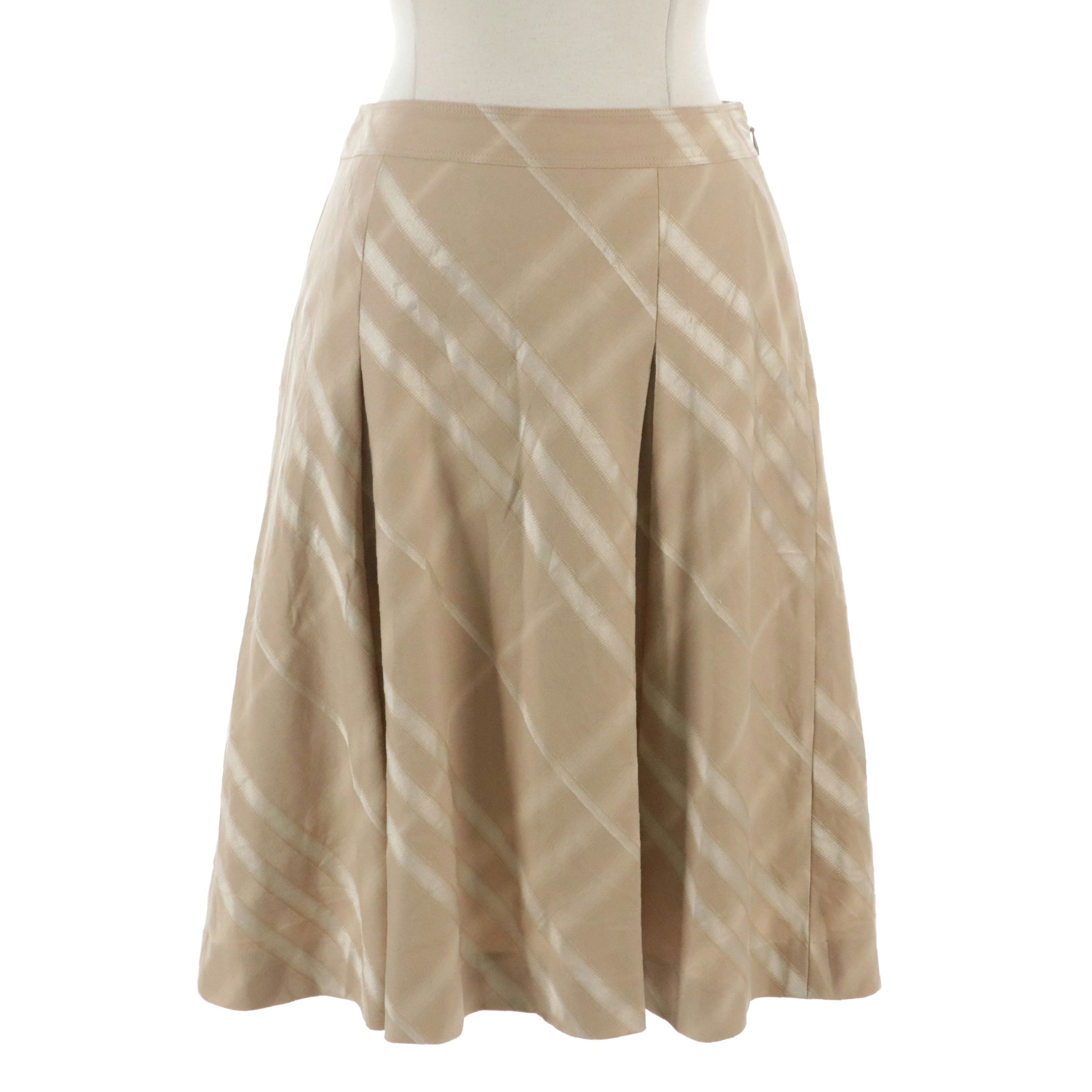 Burberry Silk Blend Check A-Line Skirt