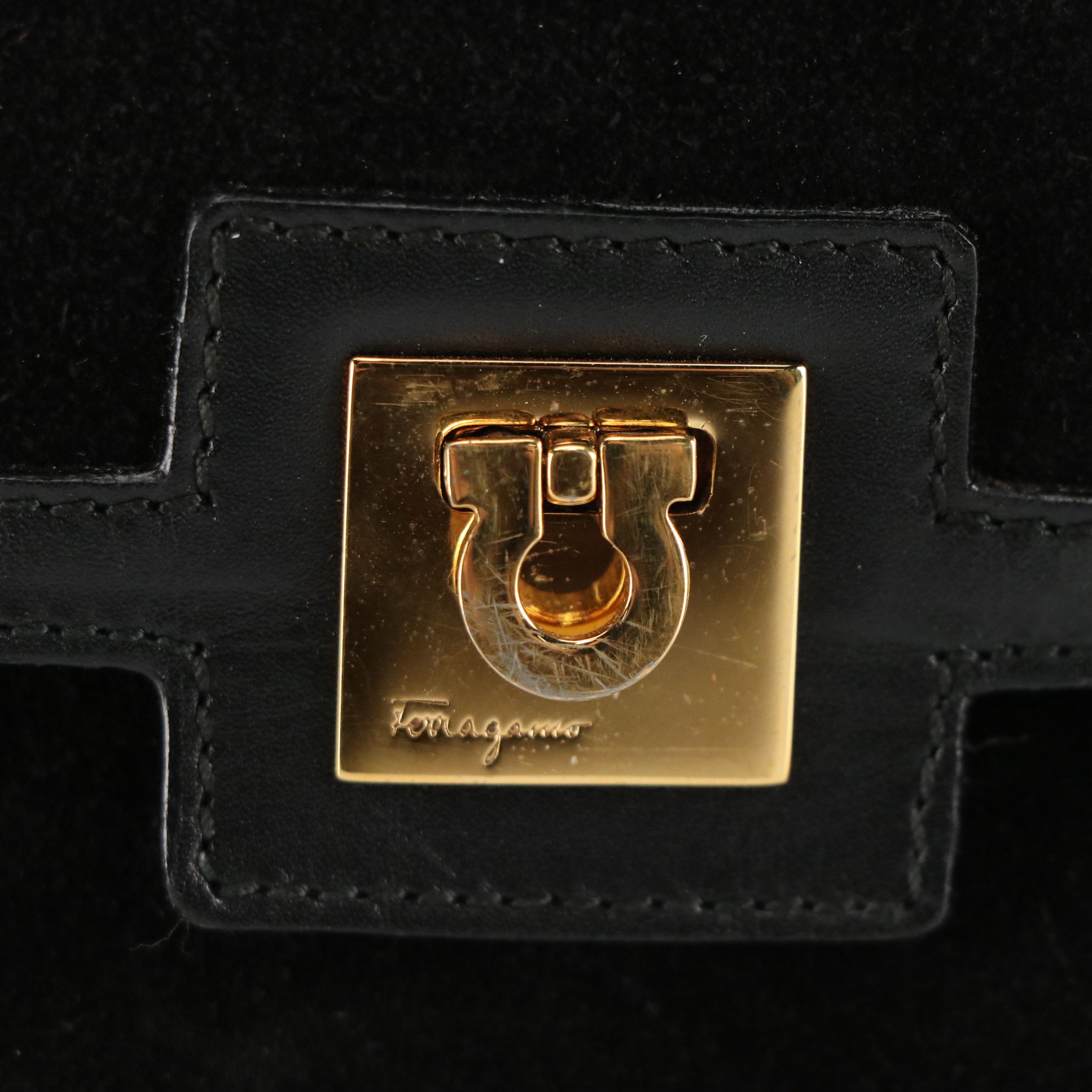 Salvatore Ferragamo Gancini Double Pocket East-West Bag in Suede/Leather