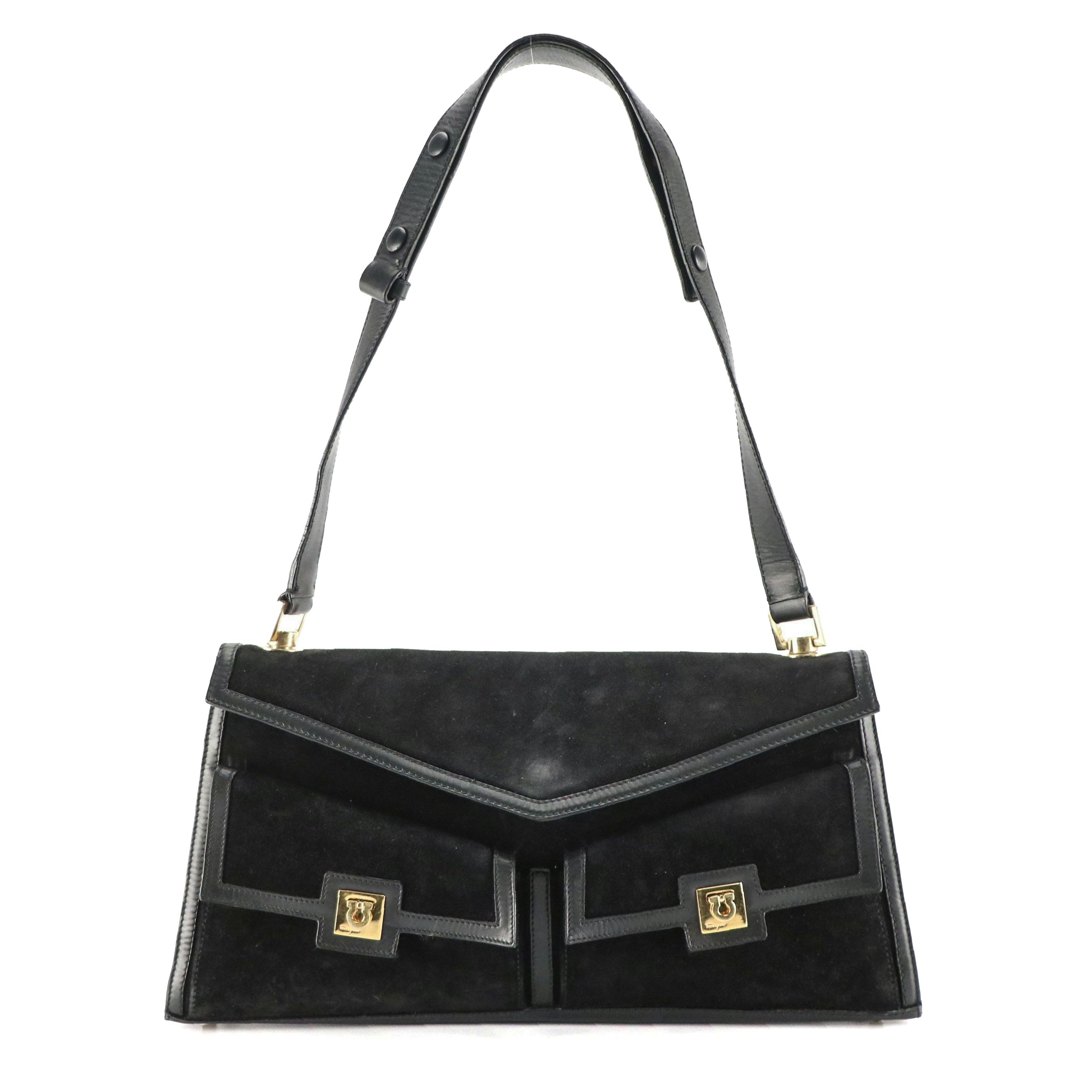 Salvatore Ferragamo Gancini Double Pocket East-West Bag in Suede/Leather