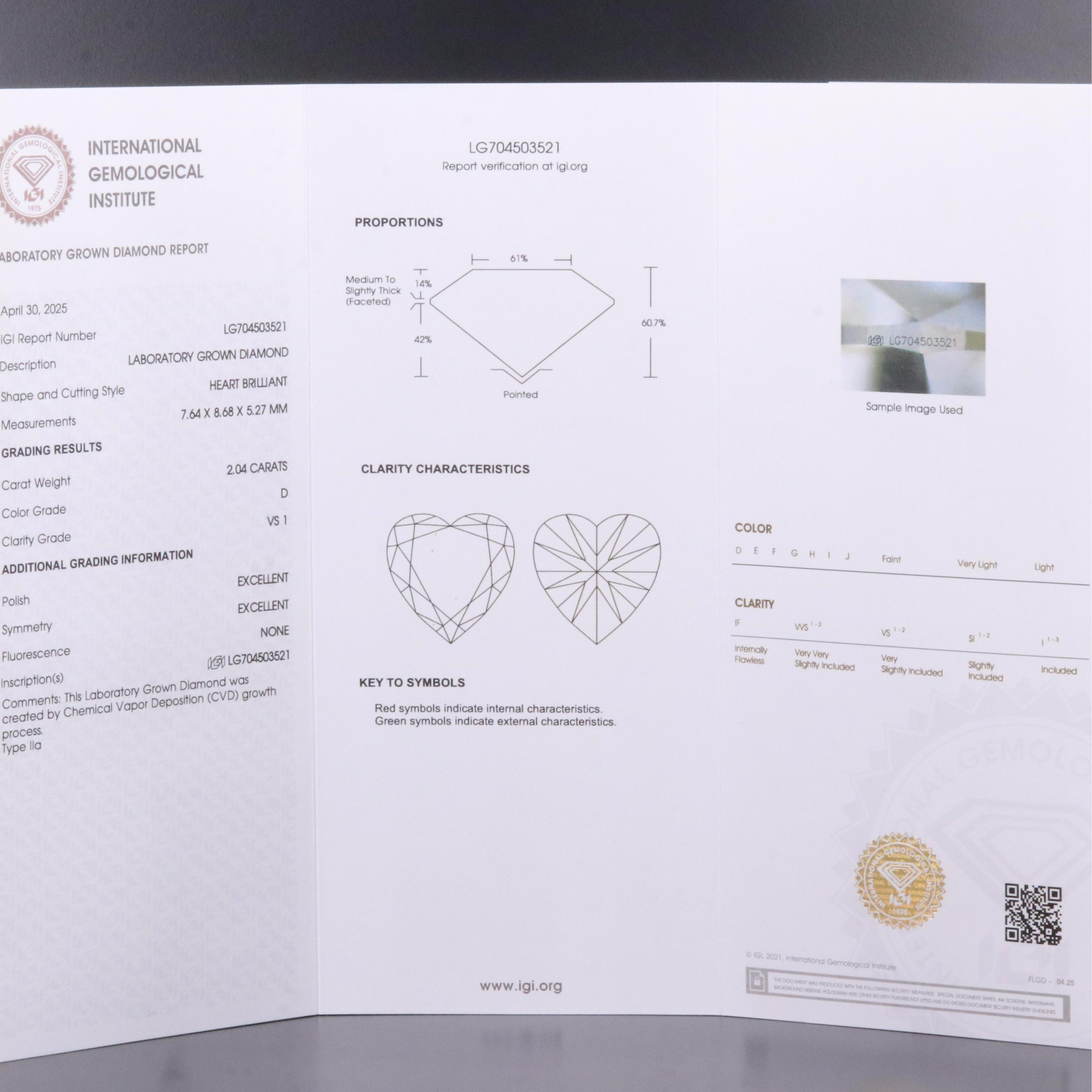 Loose 2.04 CT Lab Grown Diamond with IGI Report