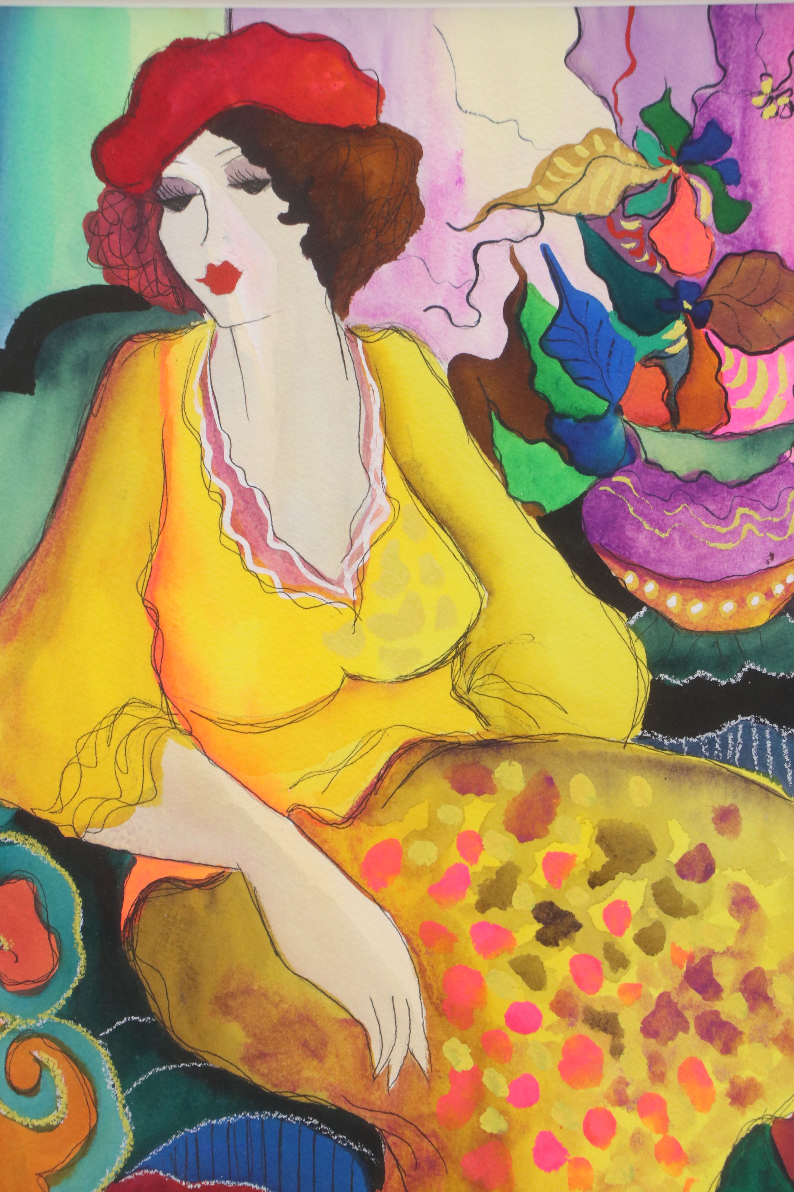 Patricia Govezensky Gouache Painting of Seated Figure