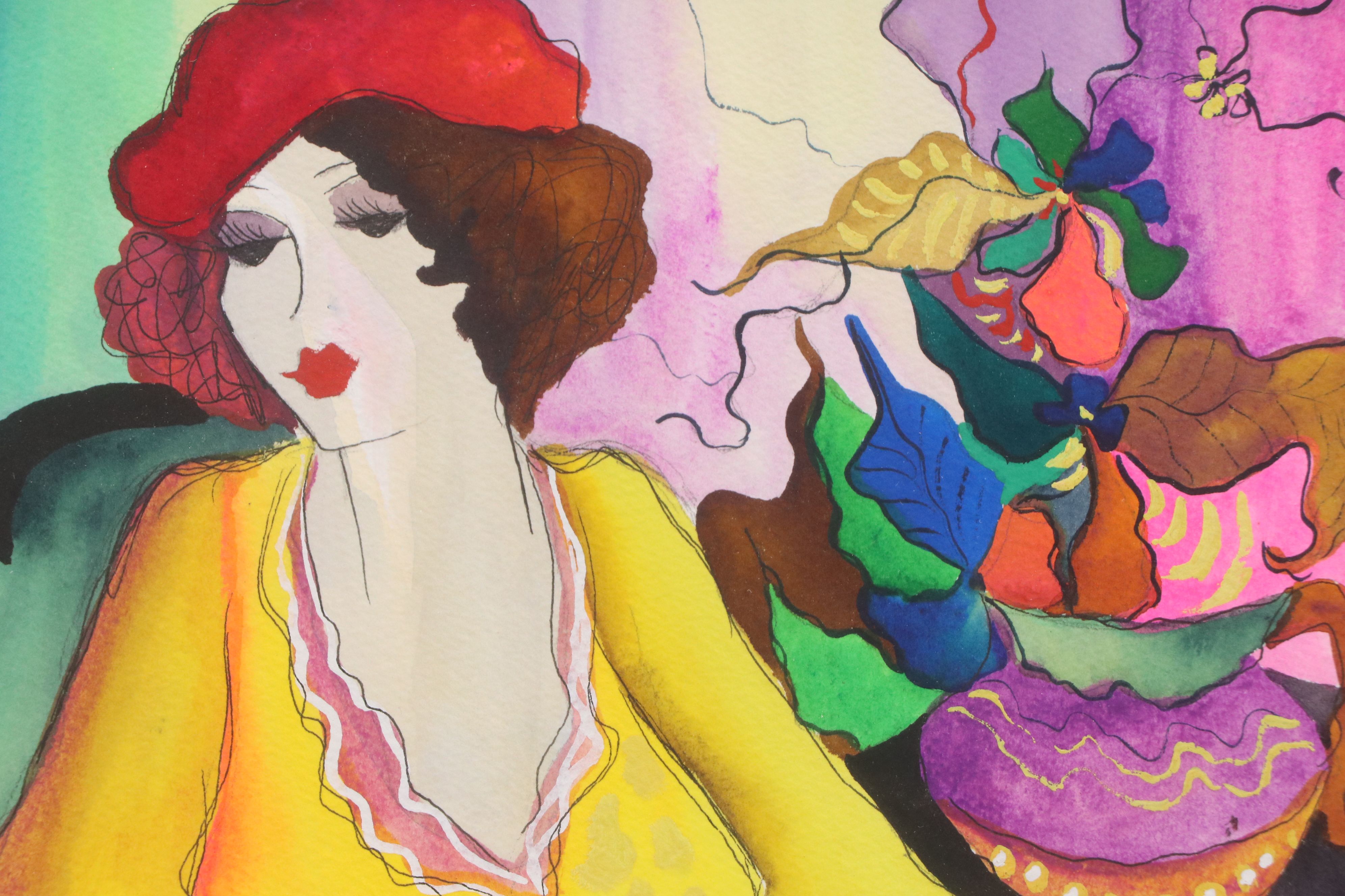 Patricia Govezensky Gouache Painting of Seated Figure