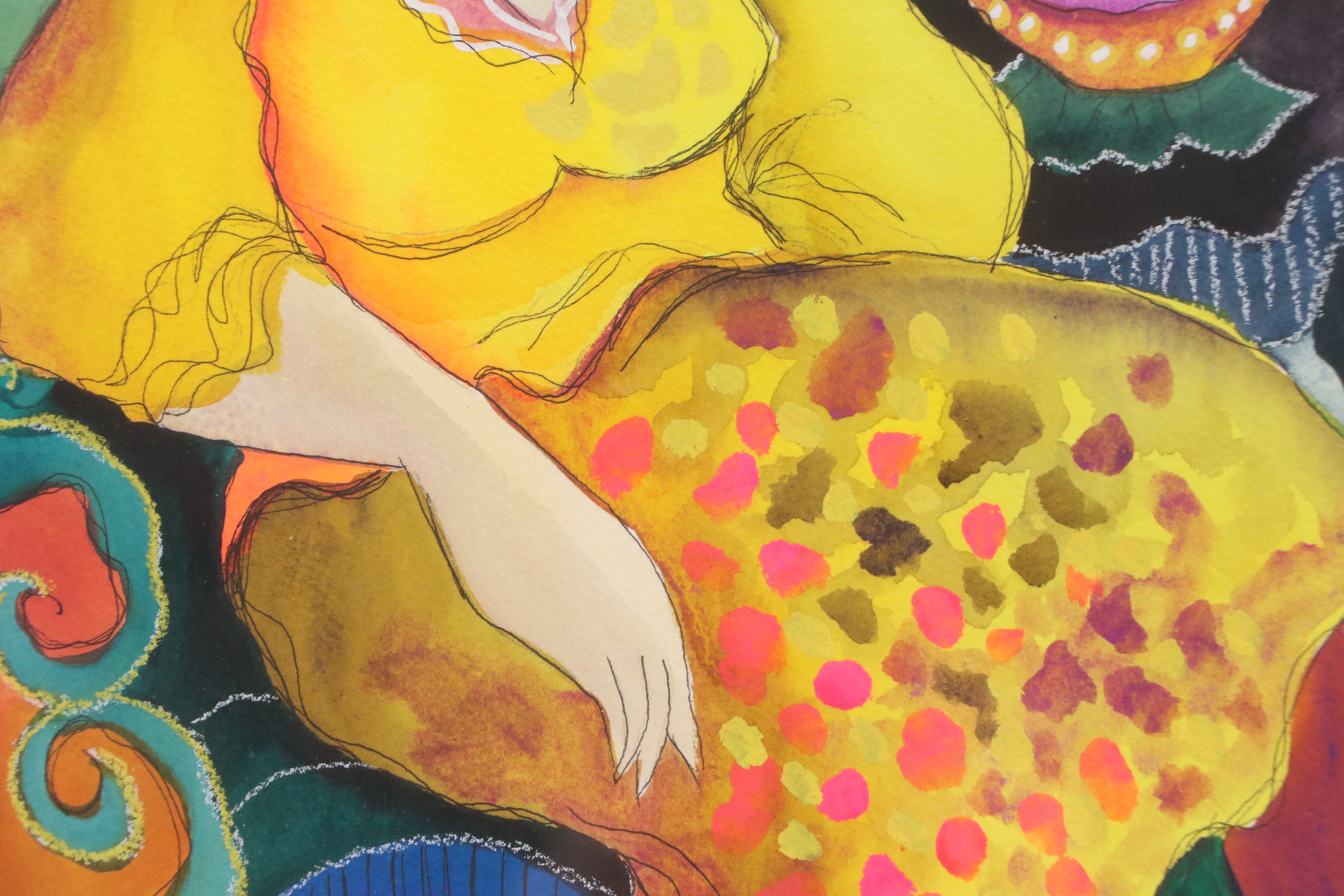 Patricia Govezensky Gouache Painting of Seated Figure