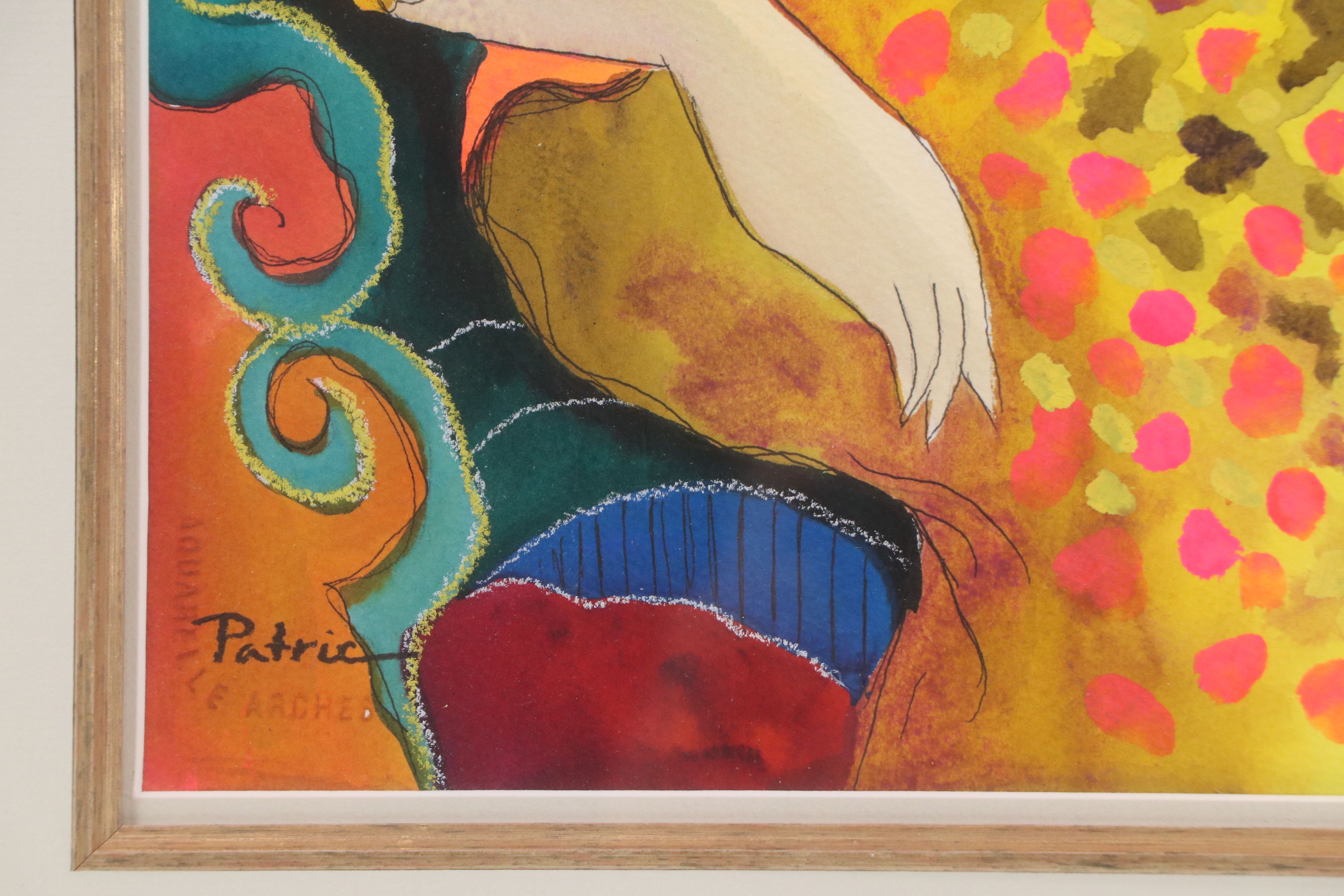 Patricia Govezensky Gouache Painting of Seated Figure