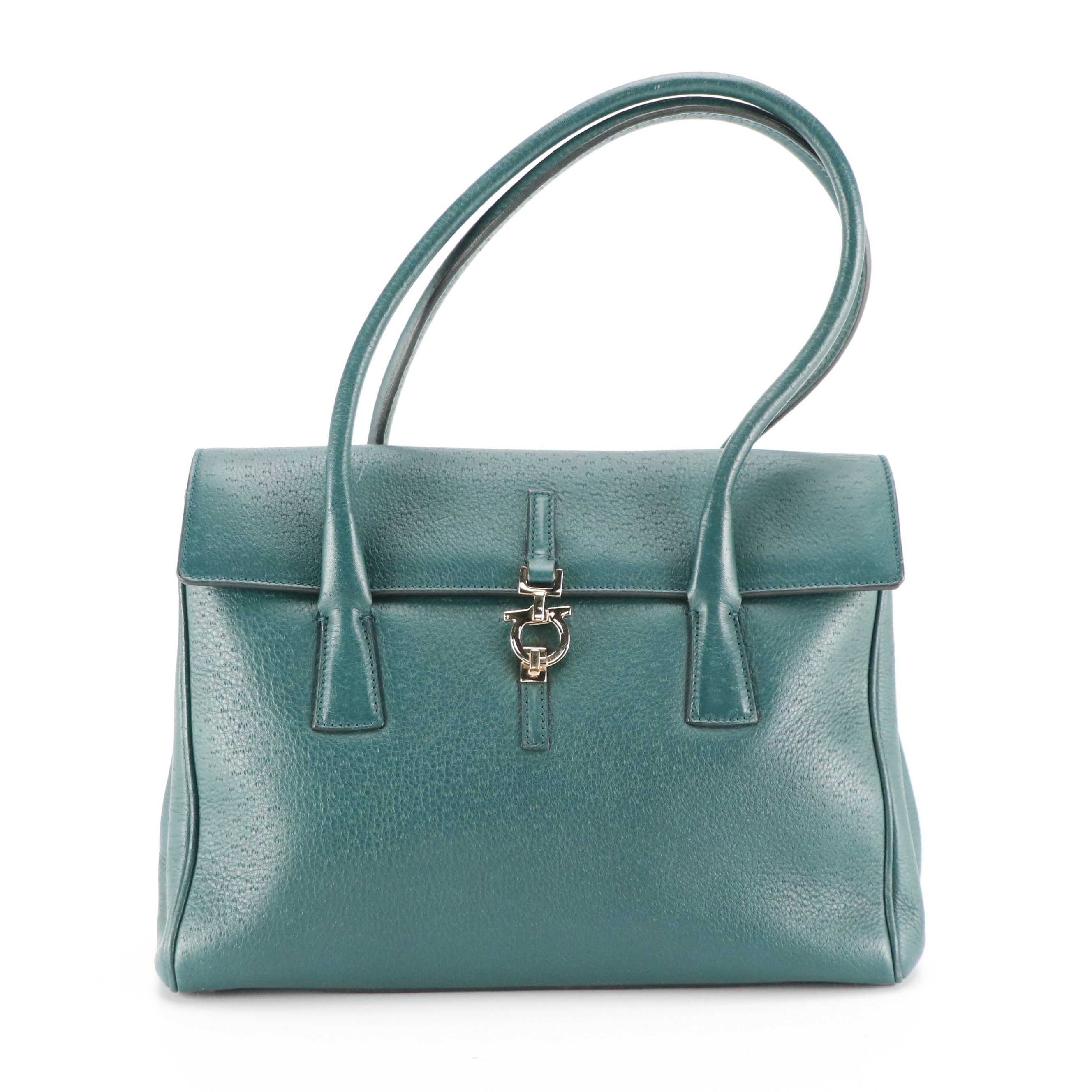 Salvatore Ferragamo Gancini Lock Flap Bag in Pine Green Pigskin Leather