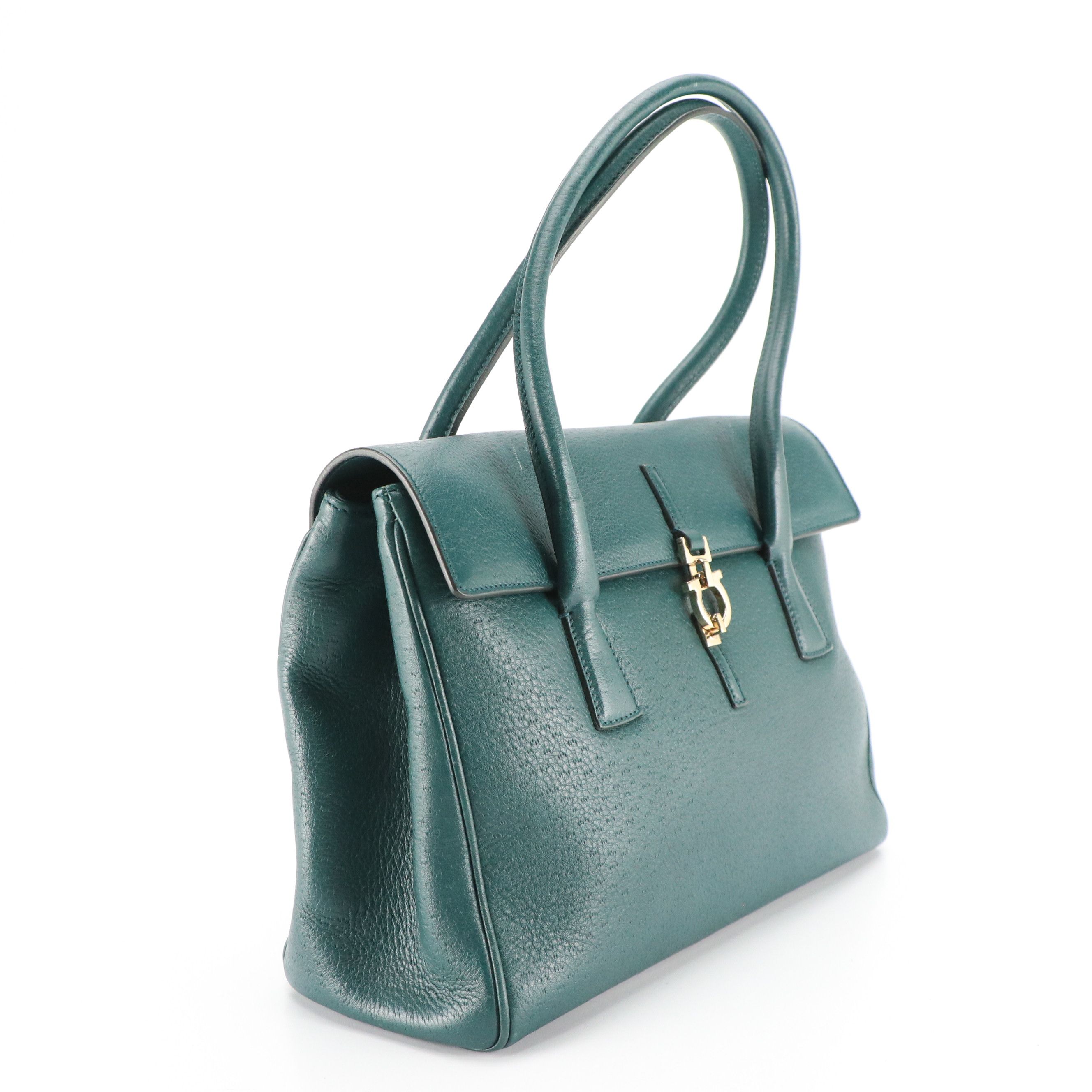 Salvatore Ferragamo Gancini Lock Flap Bag in Pine Green Pigskin Leather