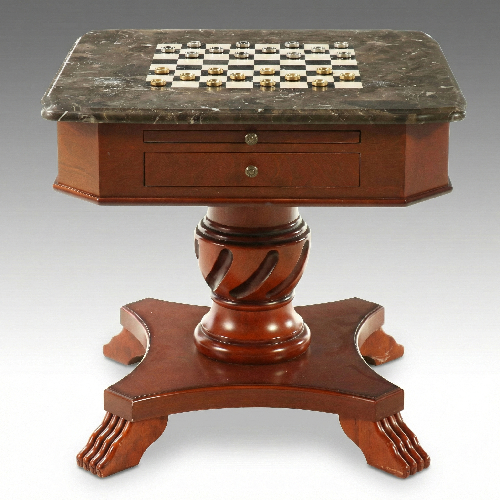 Regency Style Mahogany Game Table with Inset Marble Chessboard