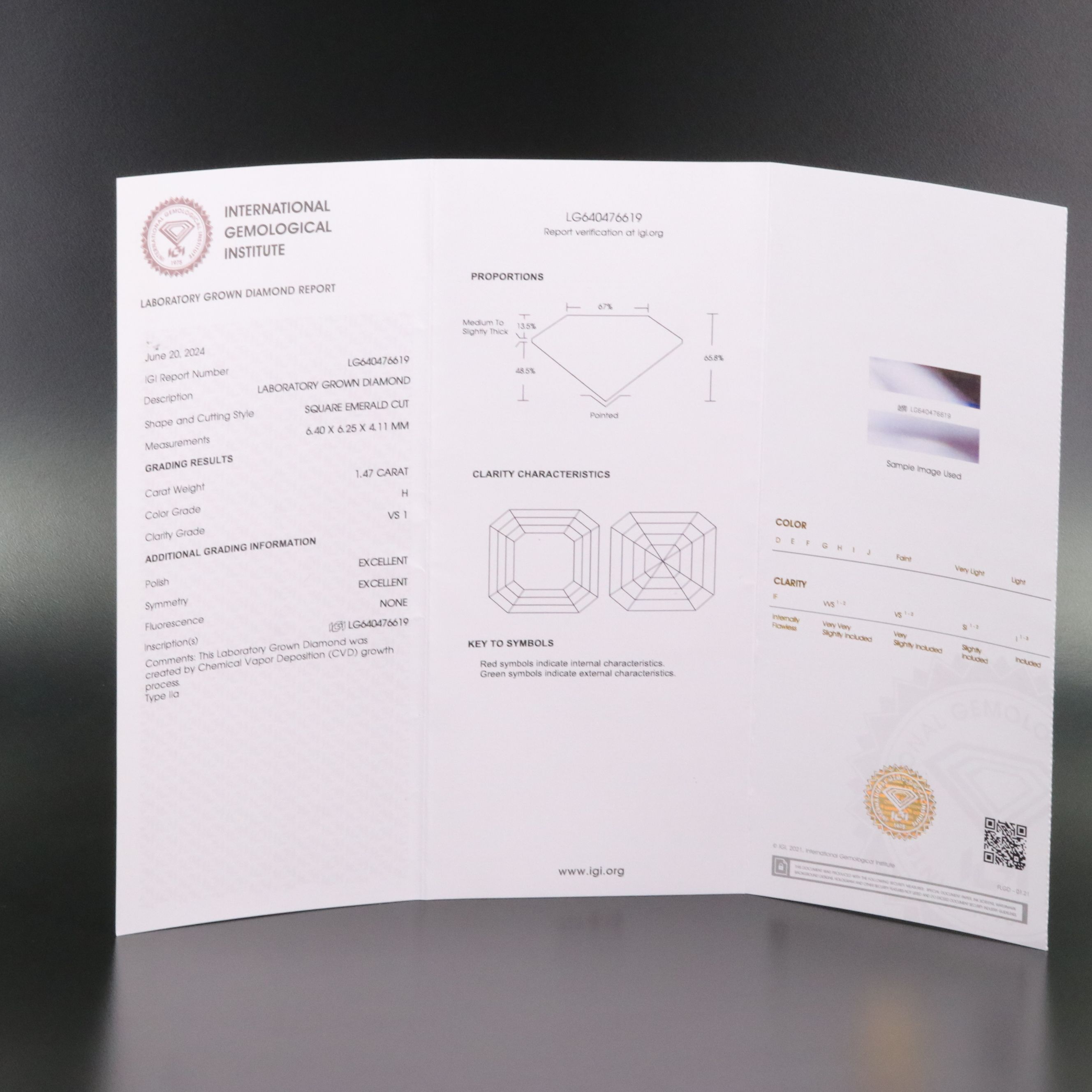 Loose 1.47 CT Lab Grown Diamond with IGI Report
