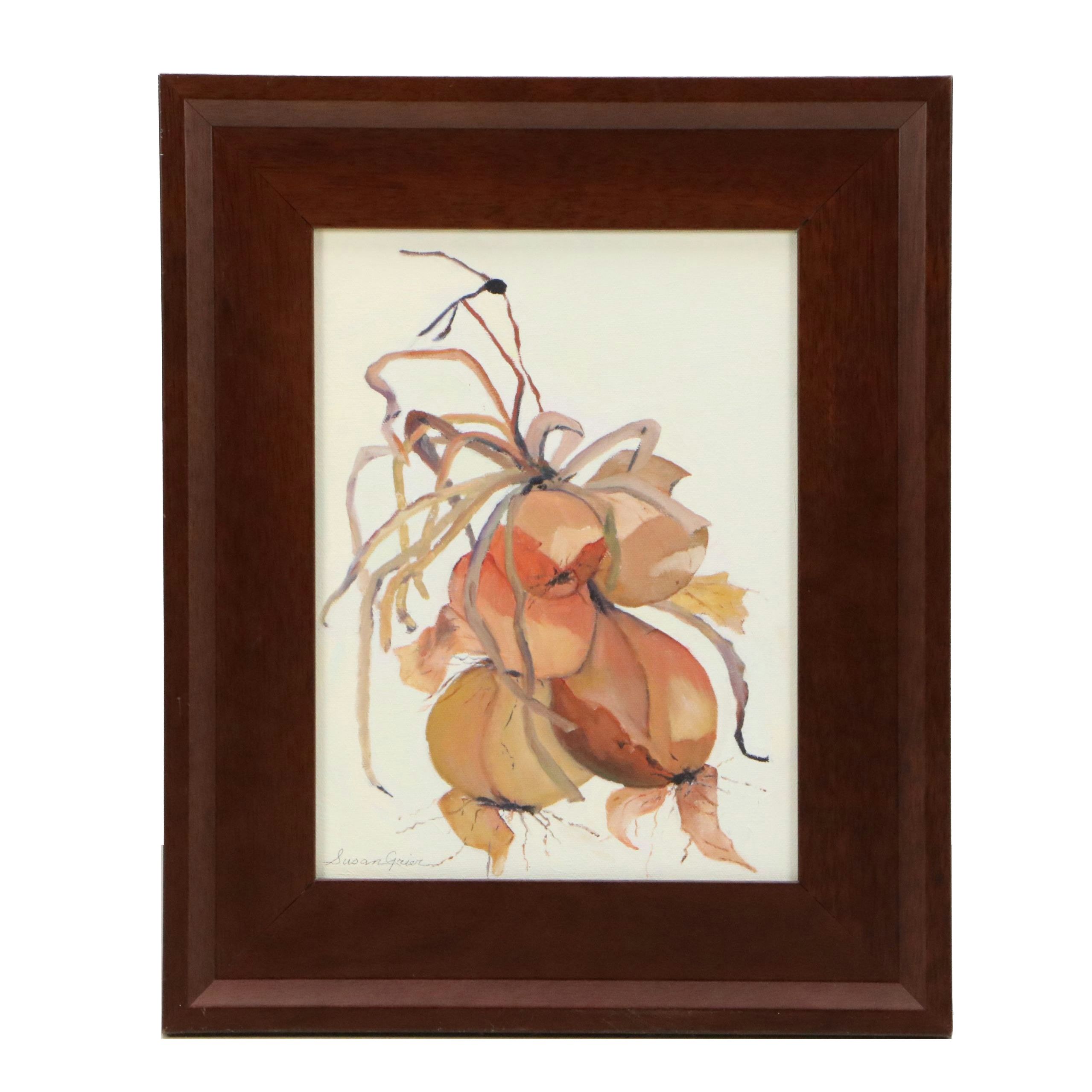Susan Grier Oil Painting of Harvested Root Vegetables, Late 20th Century