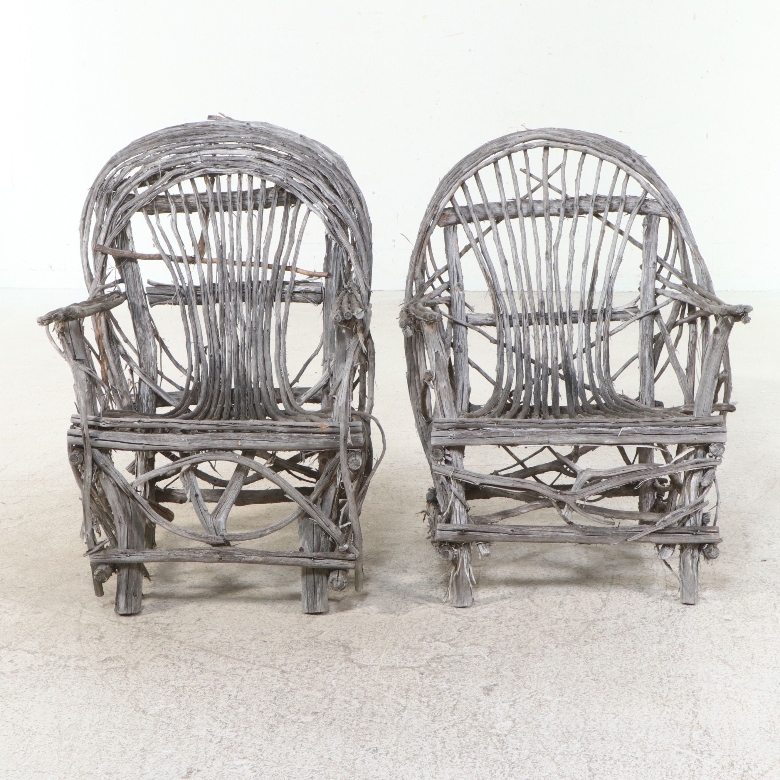 Pair of Rustic Adirondack Style Woven Grapevine Armchairs