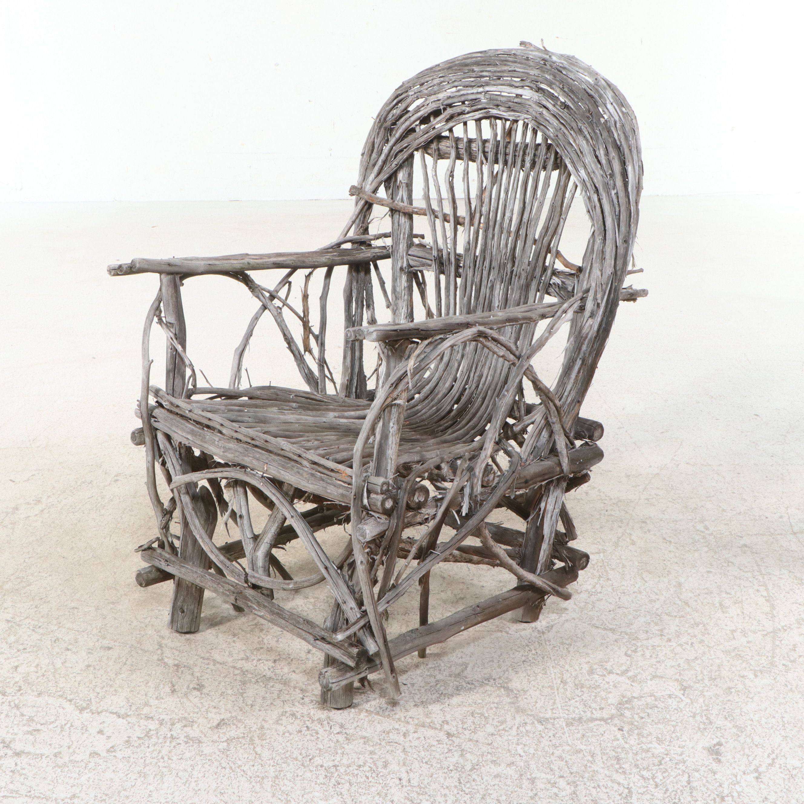 Pair of Rustic Adirondack Style Woven Grapevine Armchairs