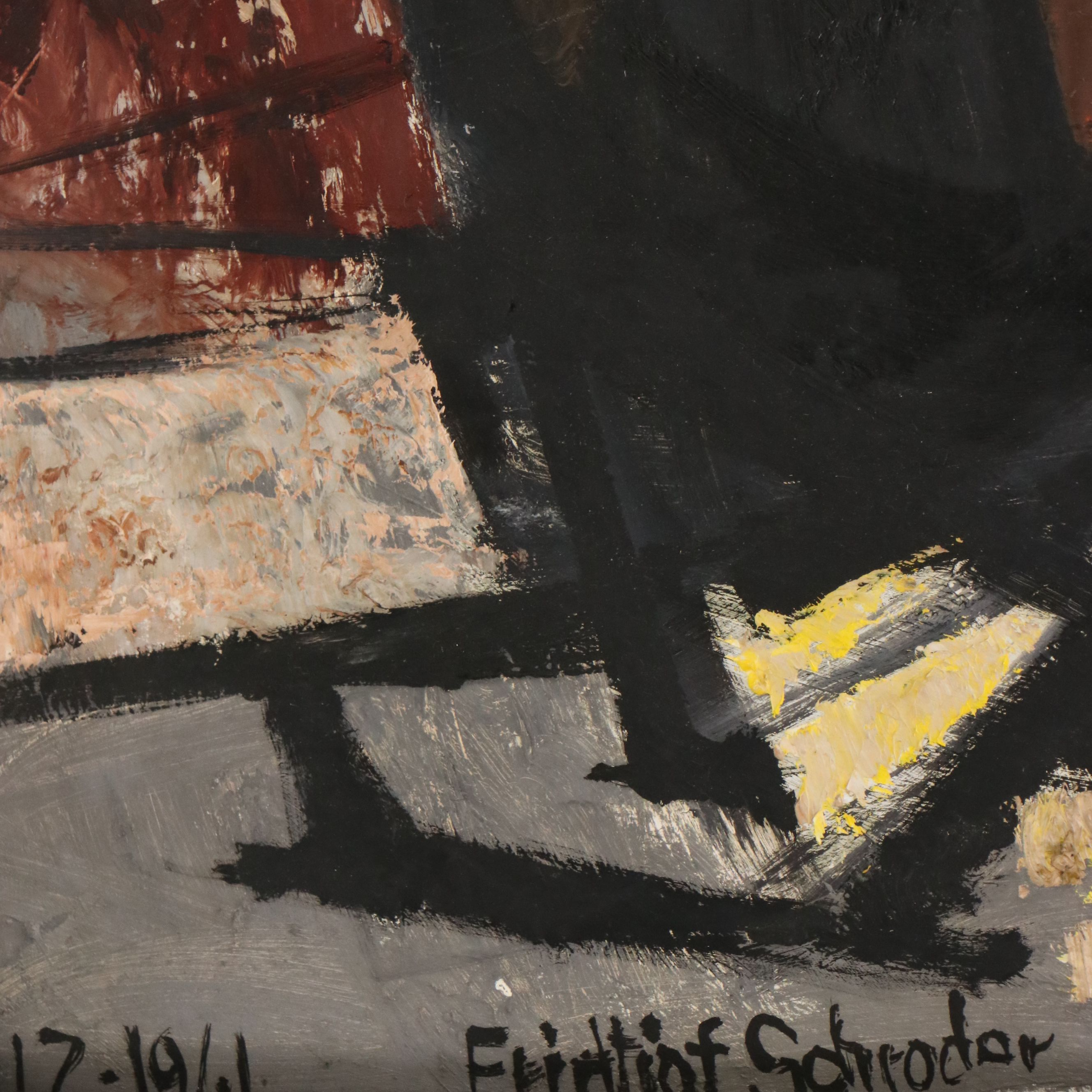 Fridtjof Schroder Abstract Oil Painting, 1961