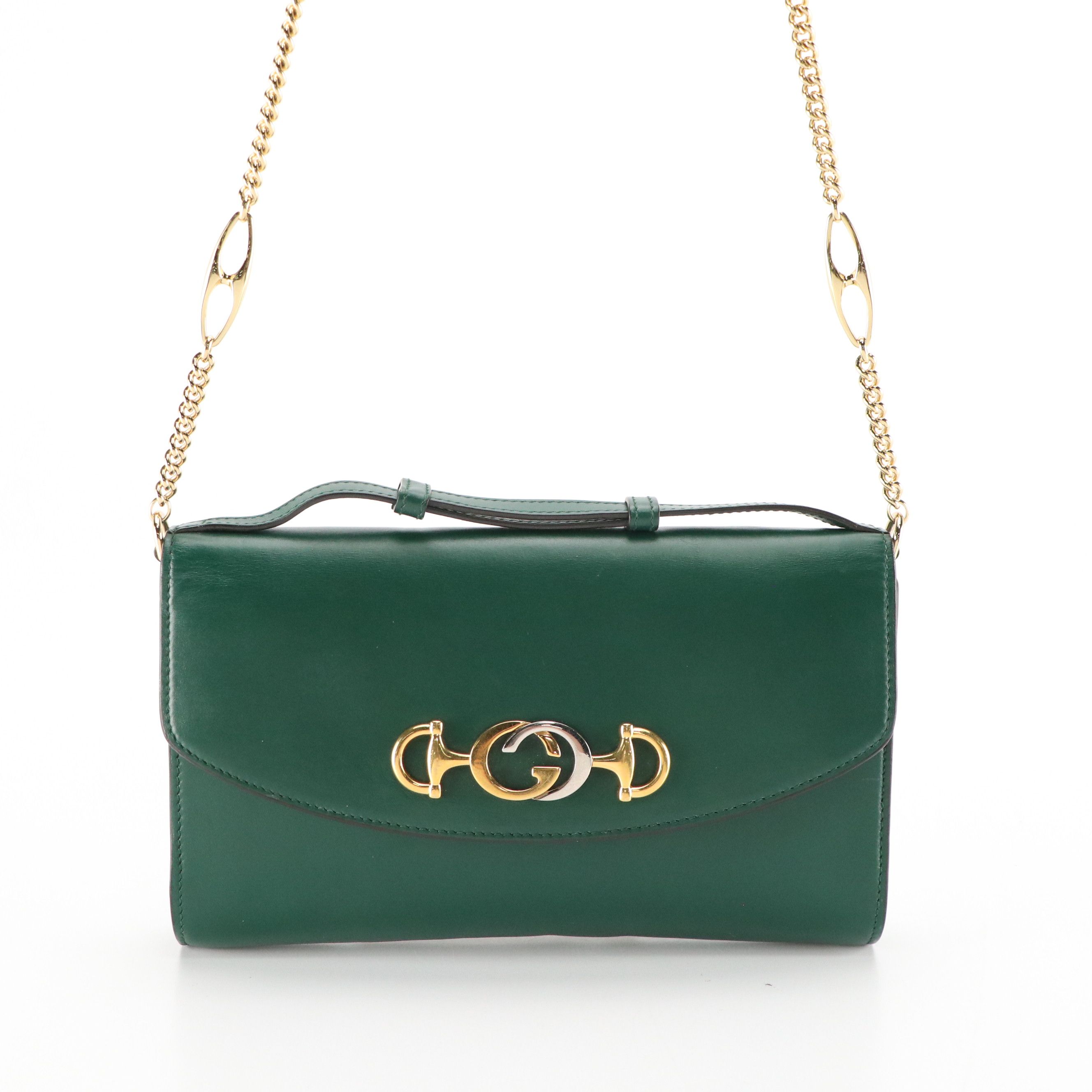 Gucci Zumi Mini Chain Flap Bag in Green Calfskin Leather