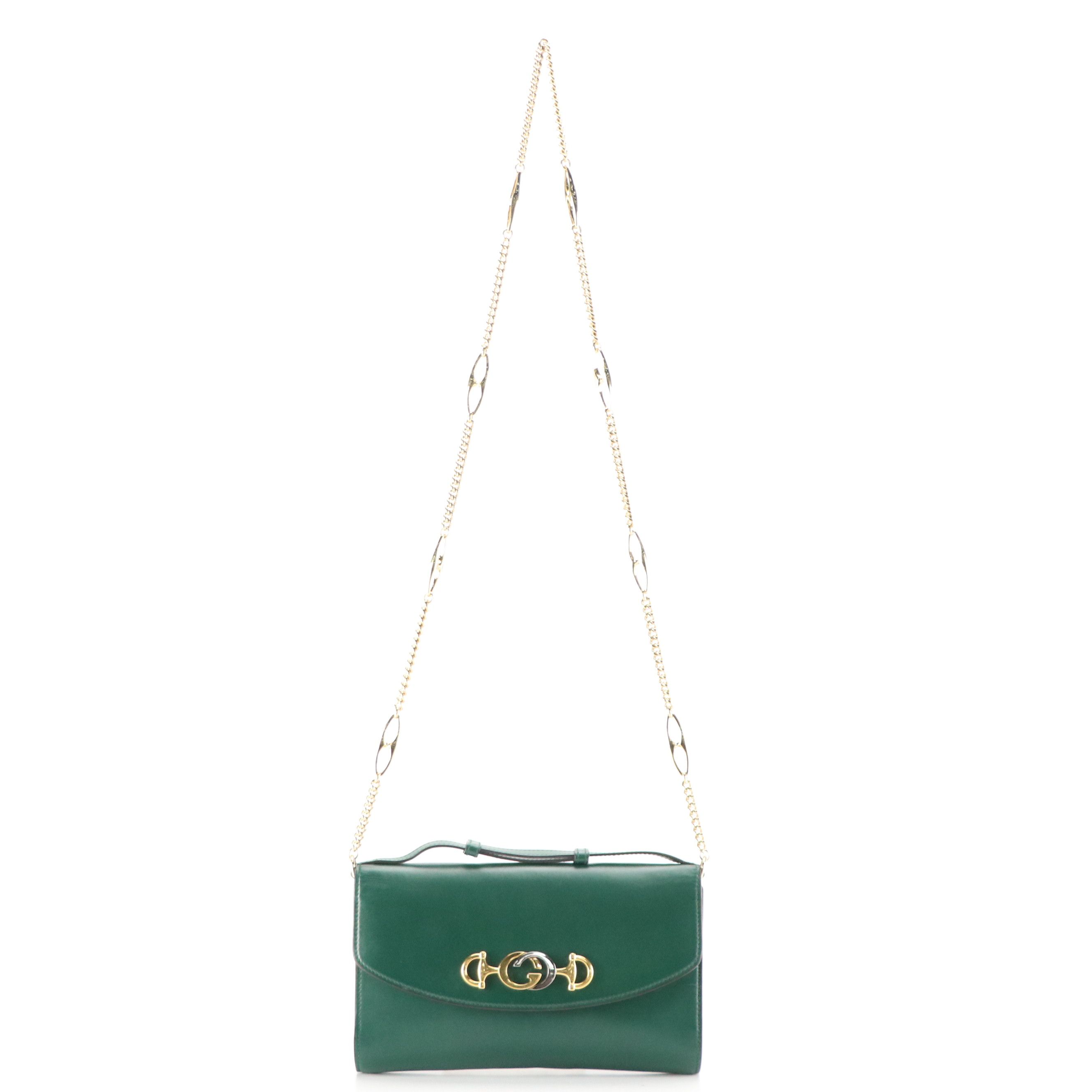 Gucci Zumi Mini Chain Flap Bag in Green Calfskin Leather
