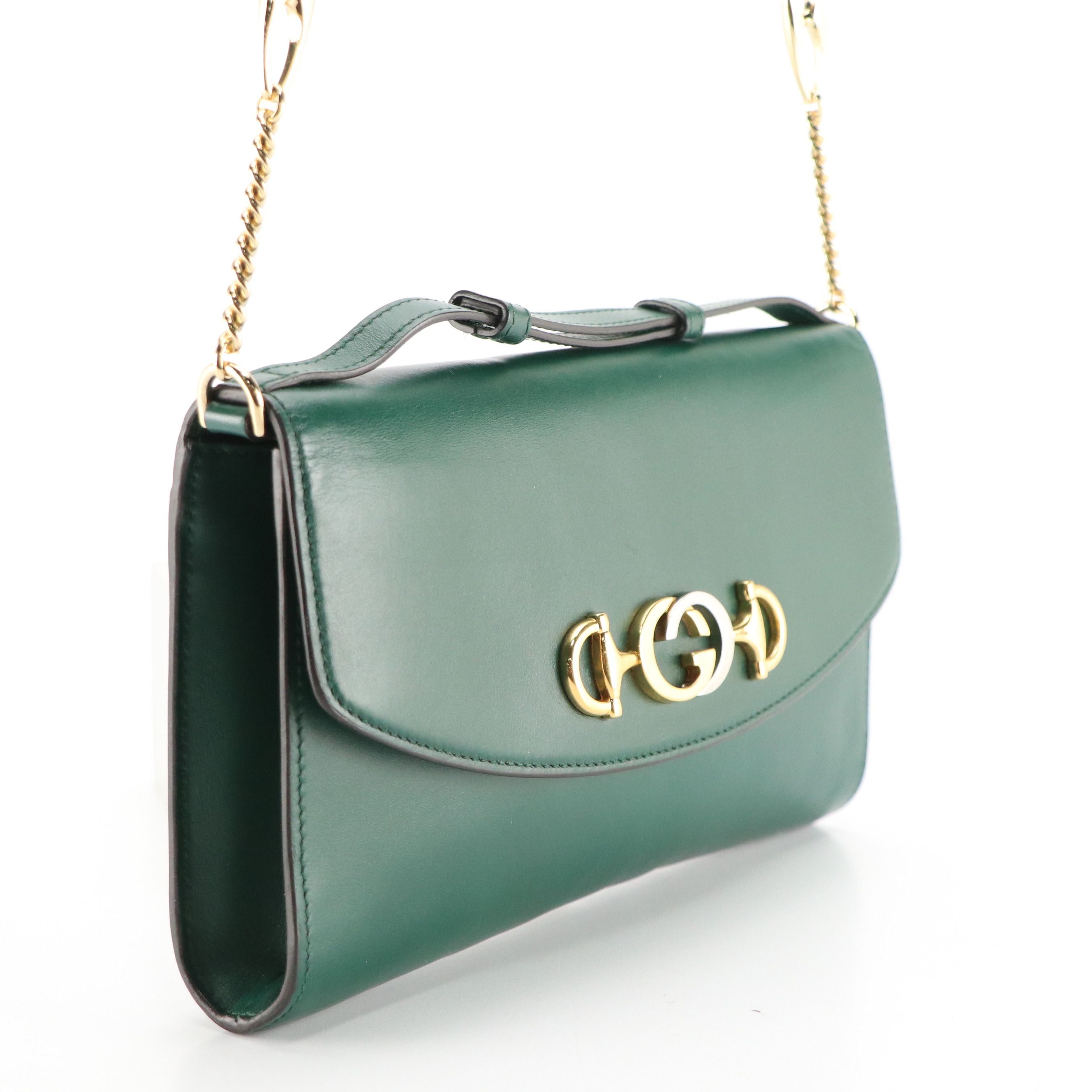 Gucci Zumi Mini Chain Flap Bag in Green Calfskin Leather