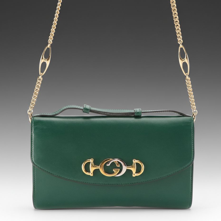 Gucci Zumi Mini Chain Flap Bag in Green Calfskin Leather