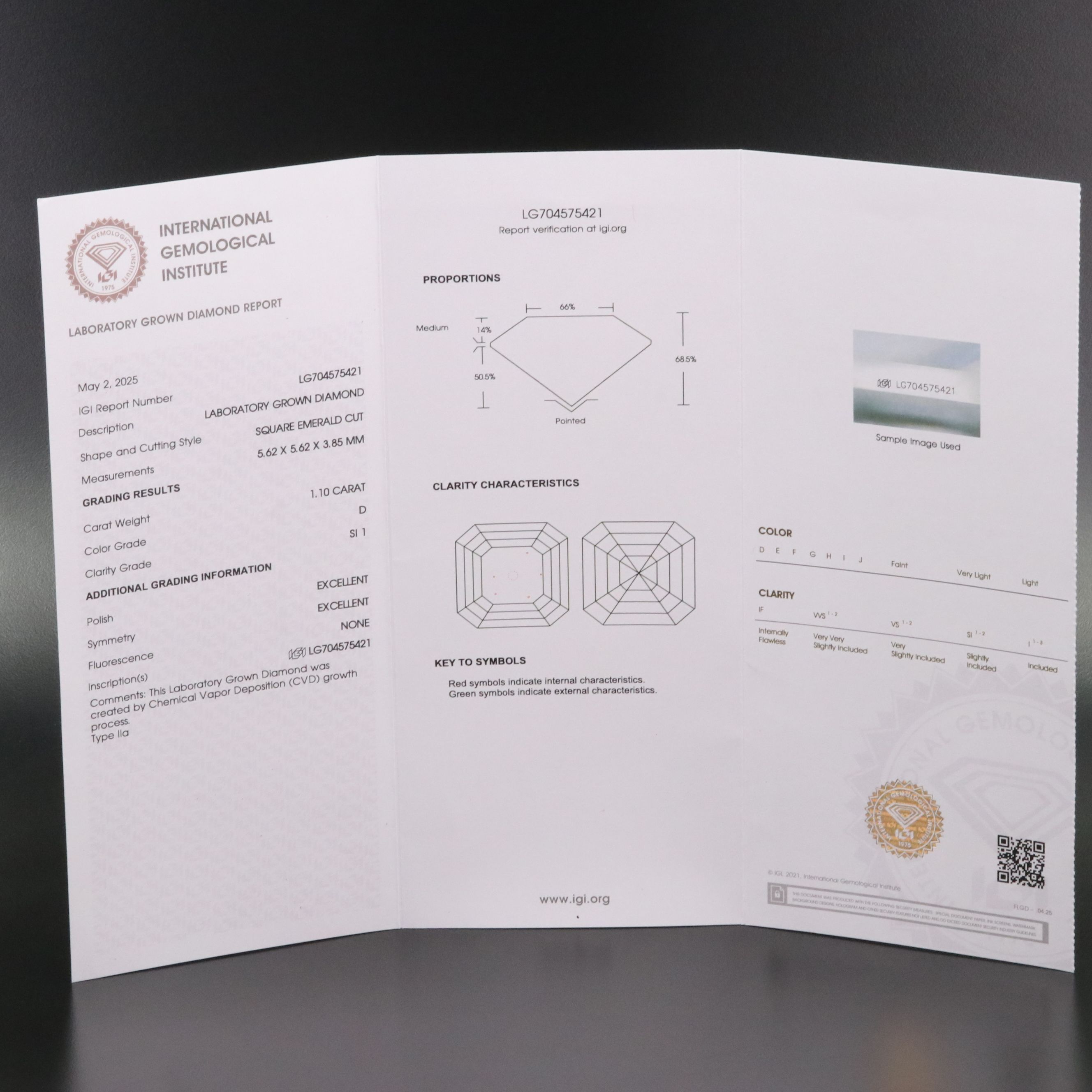 Loose 1.10 CT Lab Grown Diamond with IGI Report
