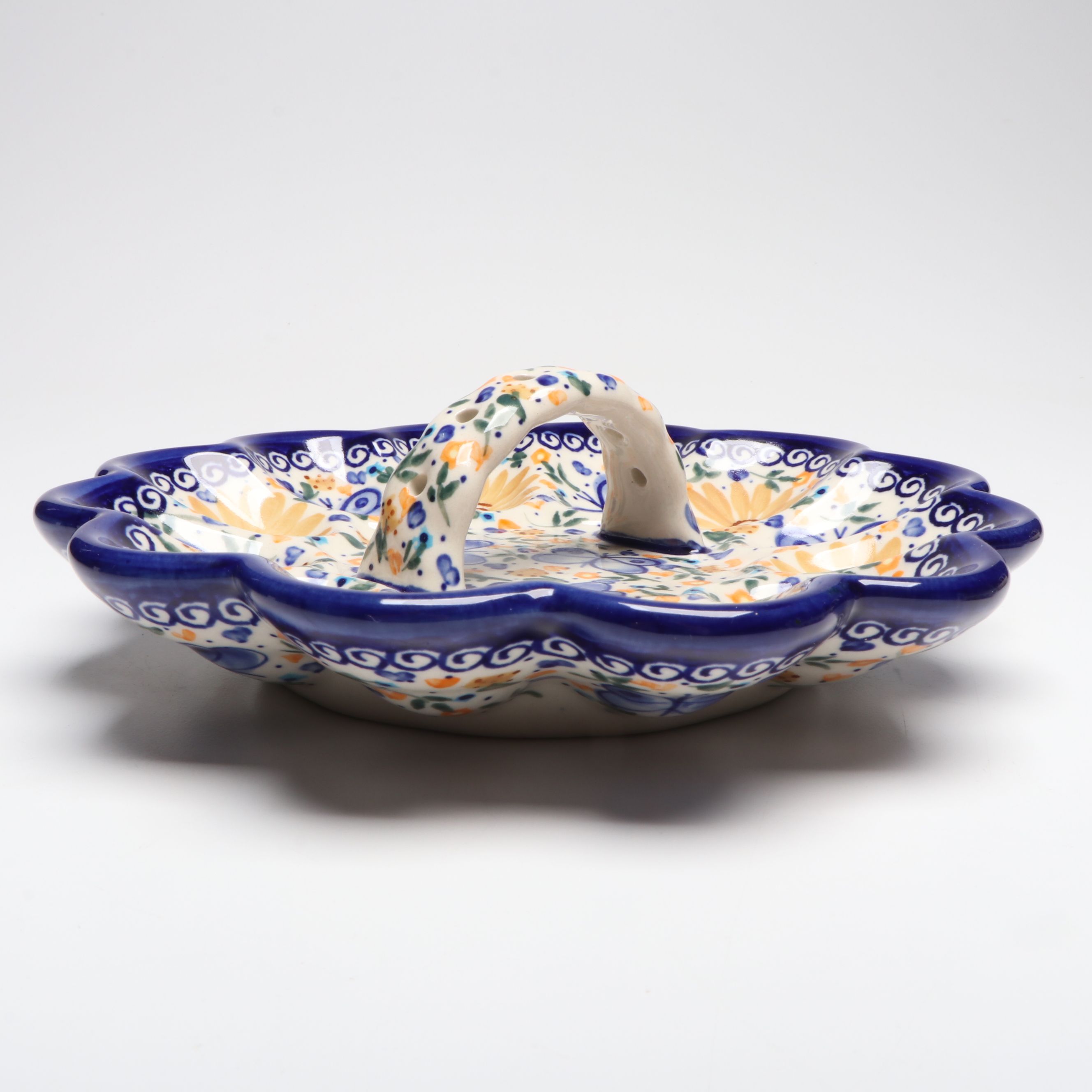 W.R. Unikat Egg Plate with Bolesławiec and Other Hand-Painted Polish Pottery