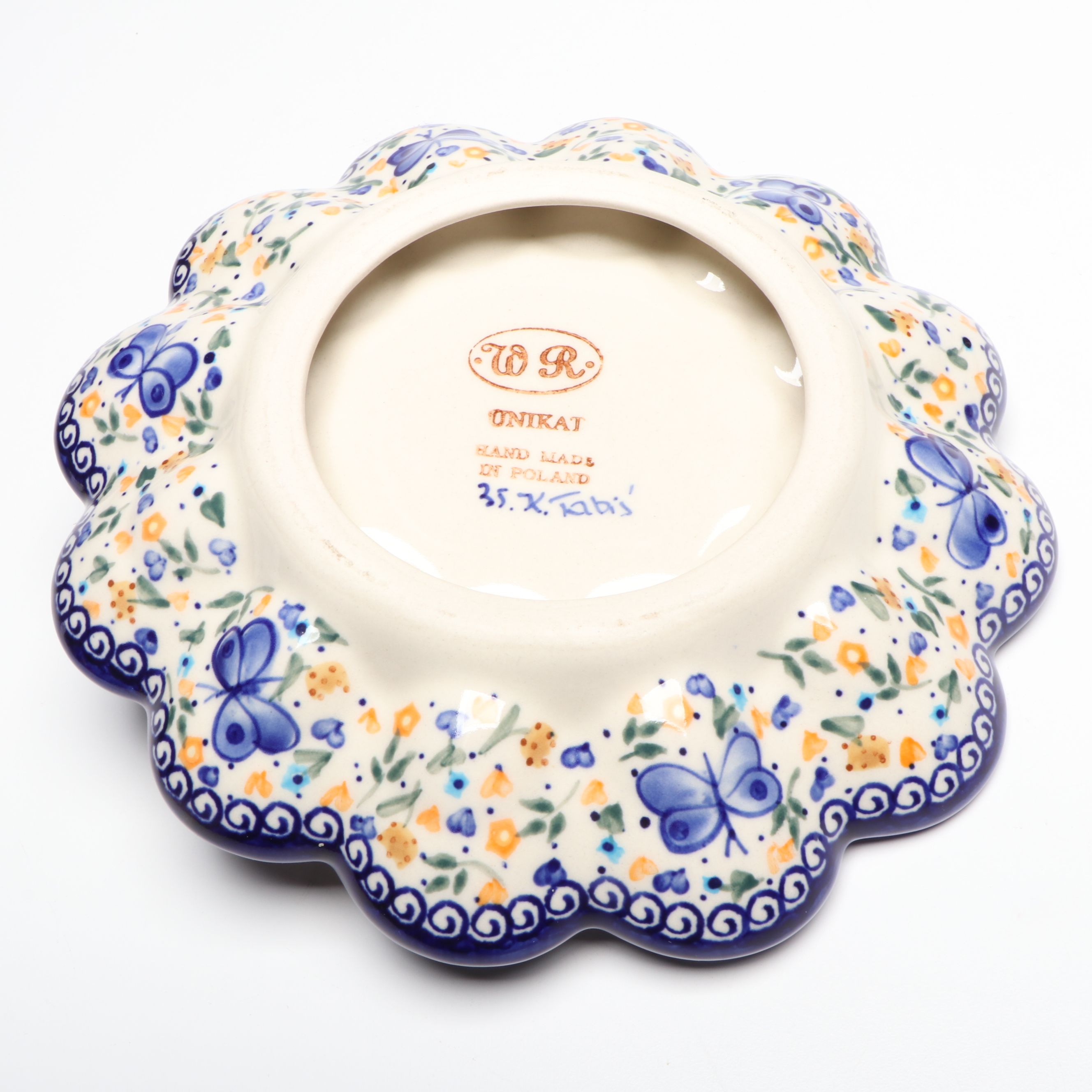W.R. Unikat Egg Plate with Bolesławiec and Other Hand-Painted Polish Pottery