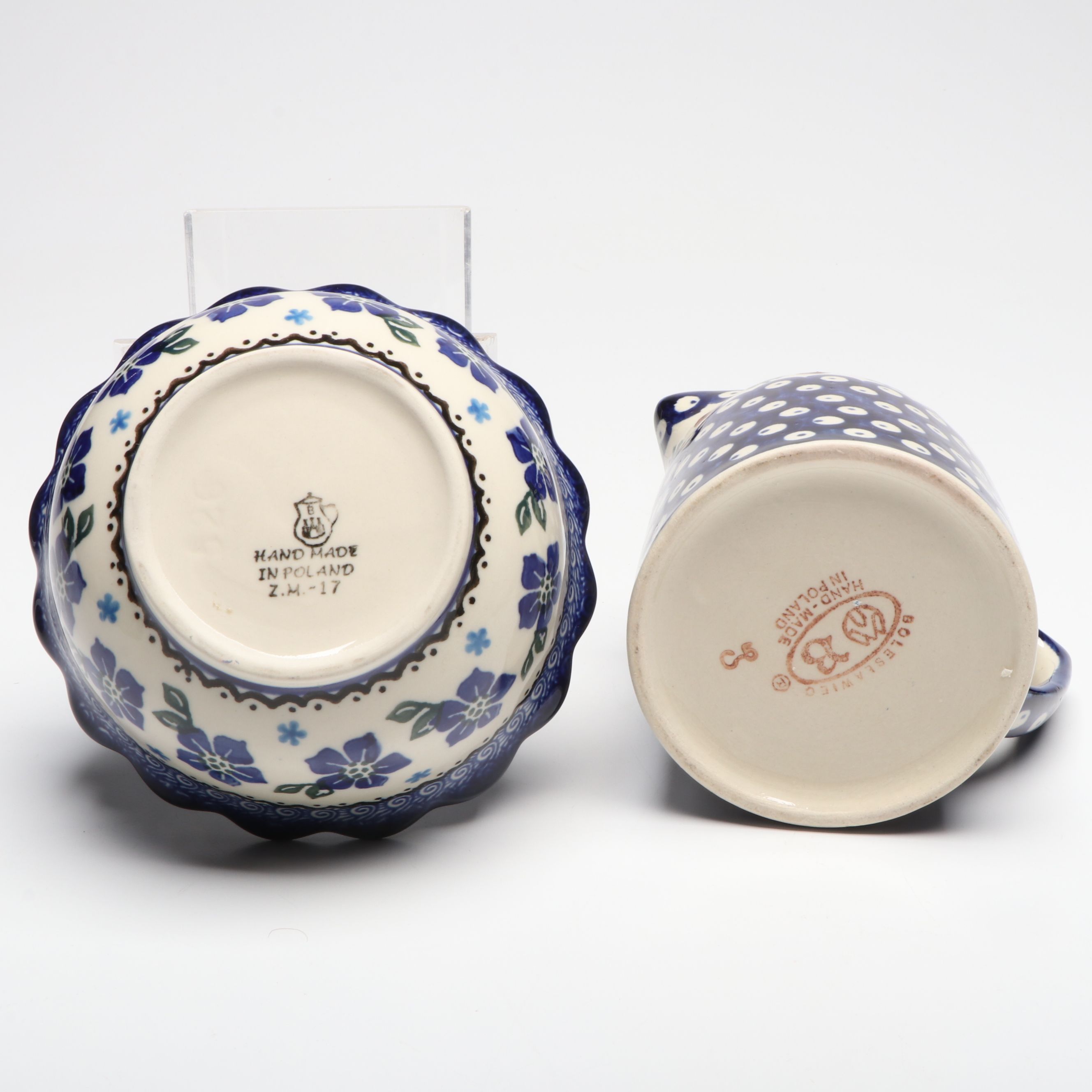 W.R. Unikat Egg Plate with Bolesławiec and Other Hand-Painted Polish Pottery