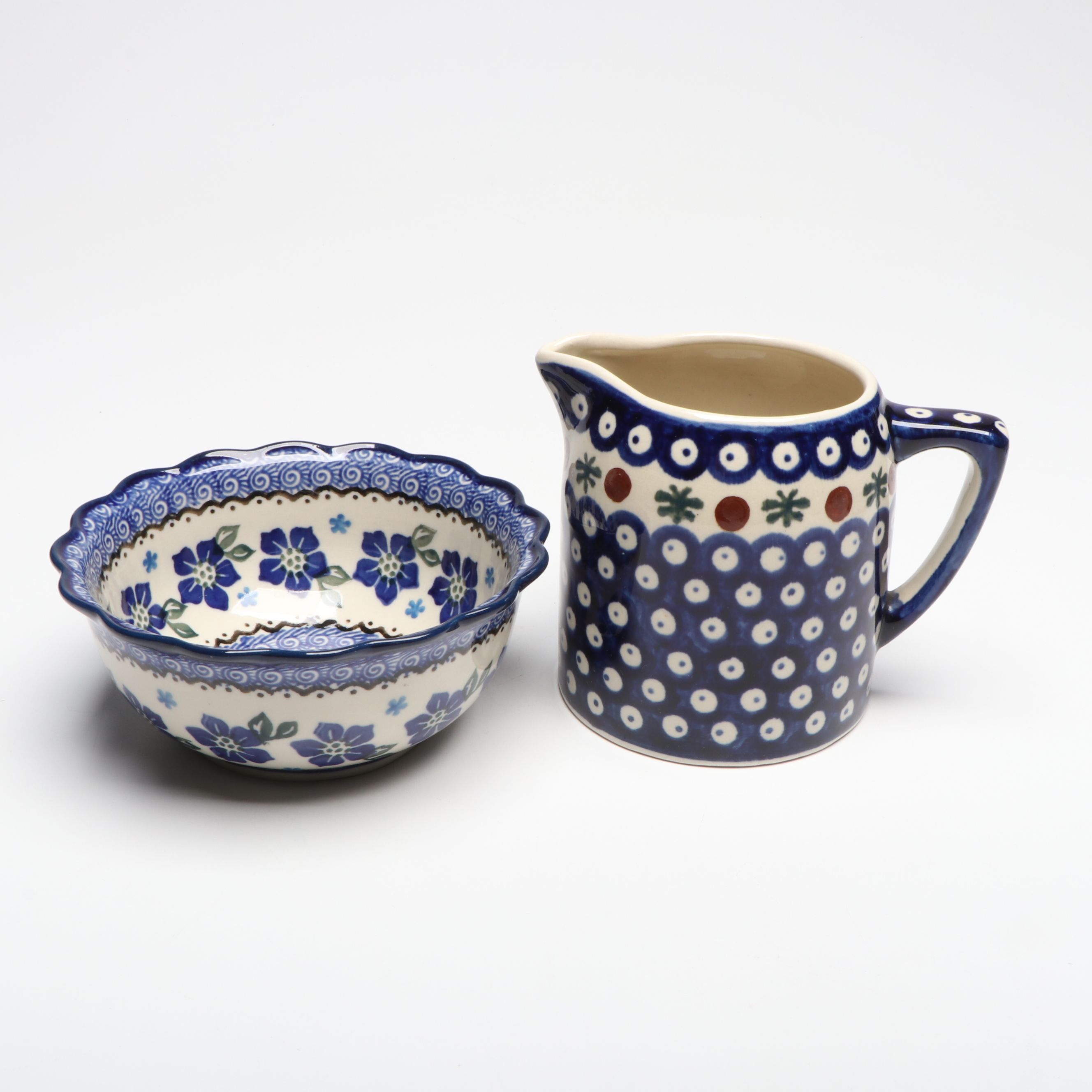 W.R. Unikat Egg Plate with Bolesławiec and Other Hand-Painted Polish Pottery