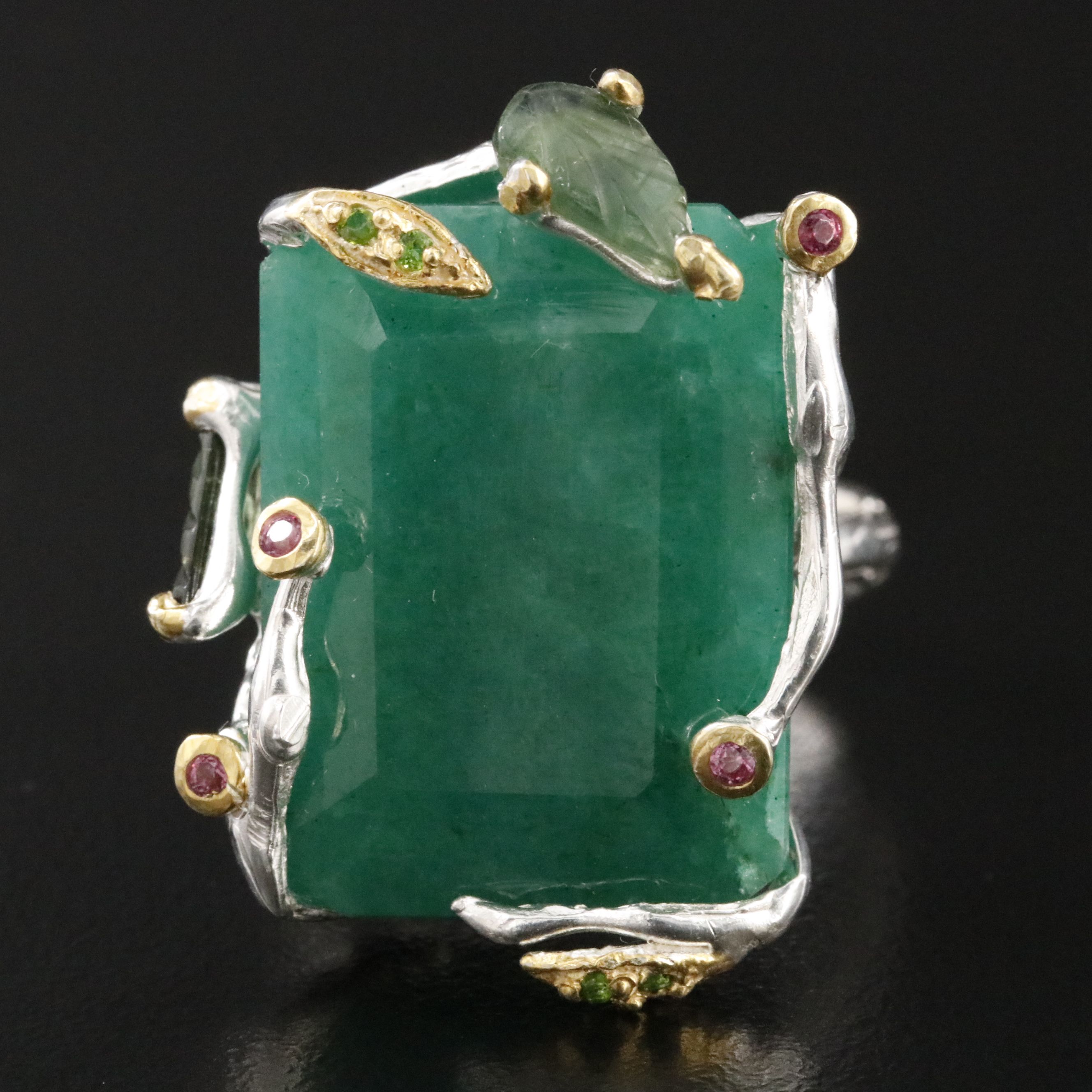 Sterling Beryl, Pink and Green Tourmaline, and Peridot Ring