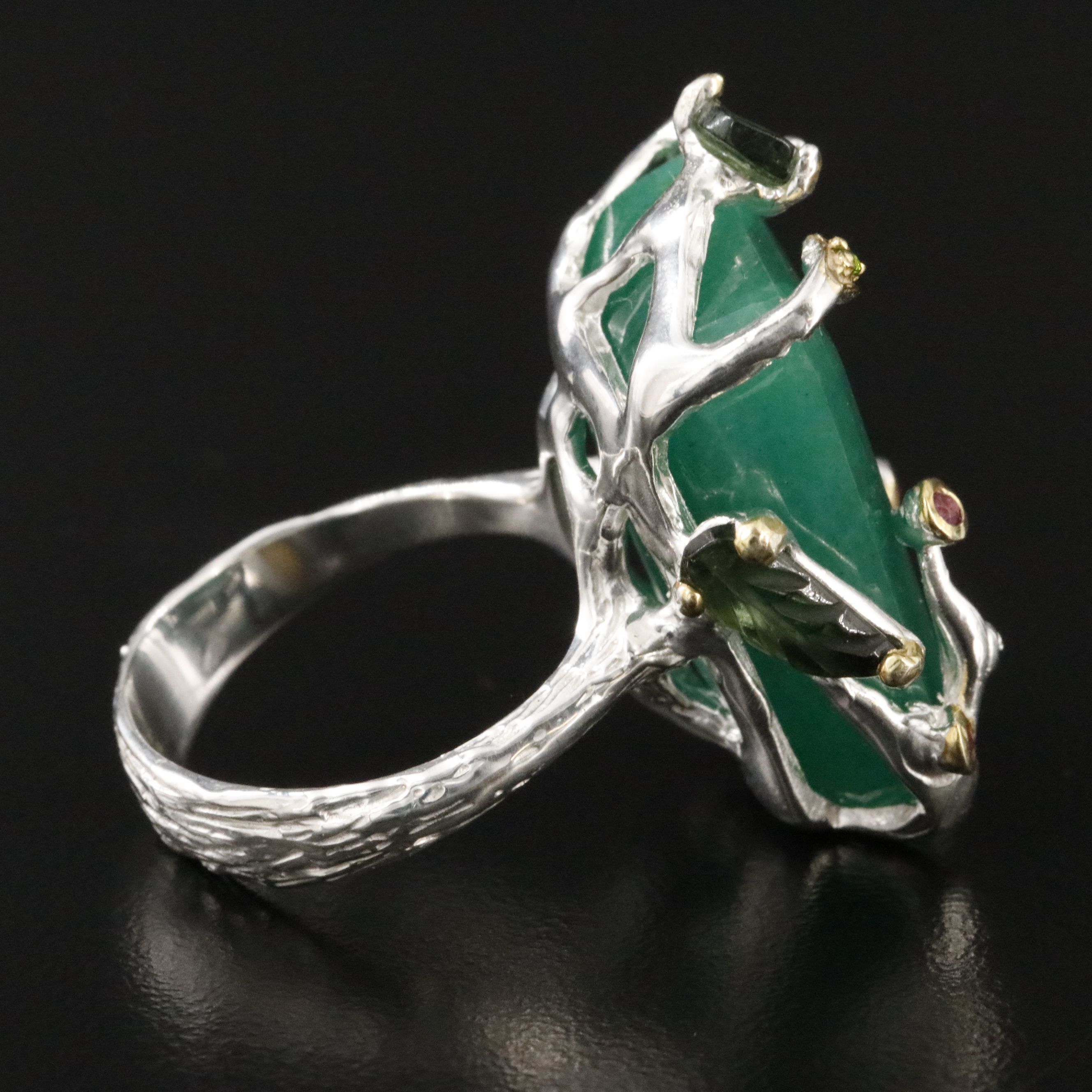 Sterling Beryl, Pink and Green Tourmaline, and Peridot Ring