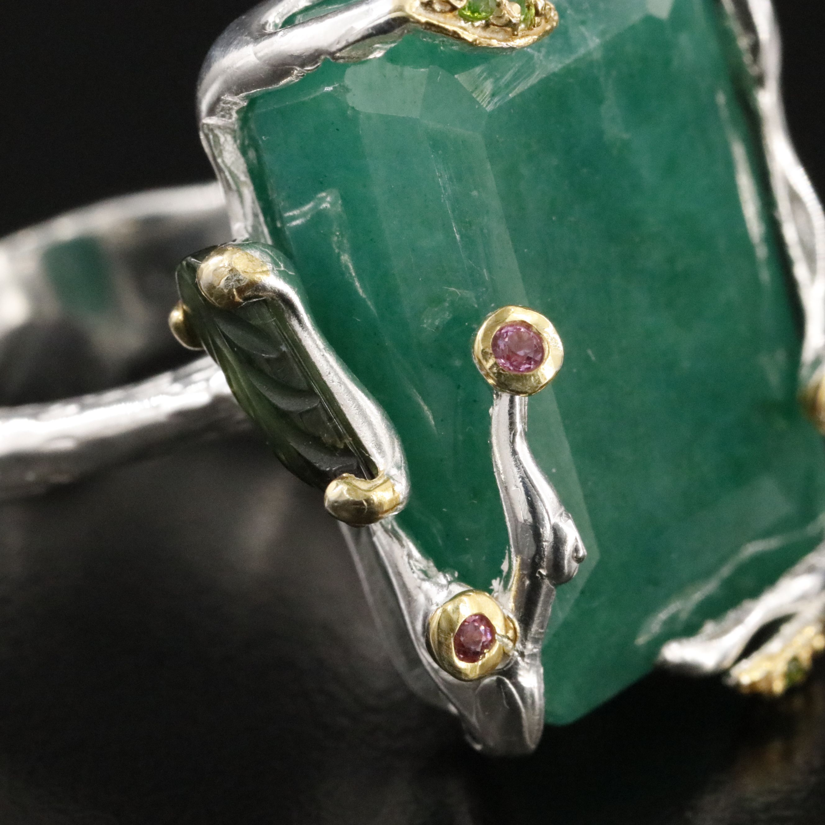 Sterling Beryl, Pink and Green Tourmaline, and Peridot Ring