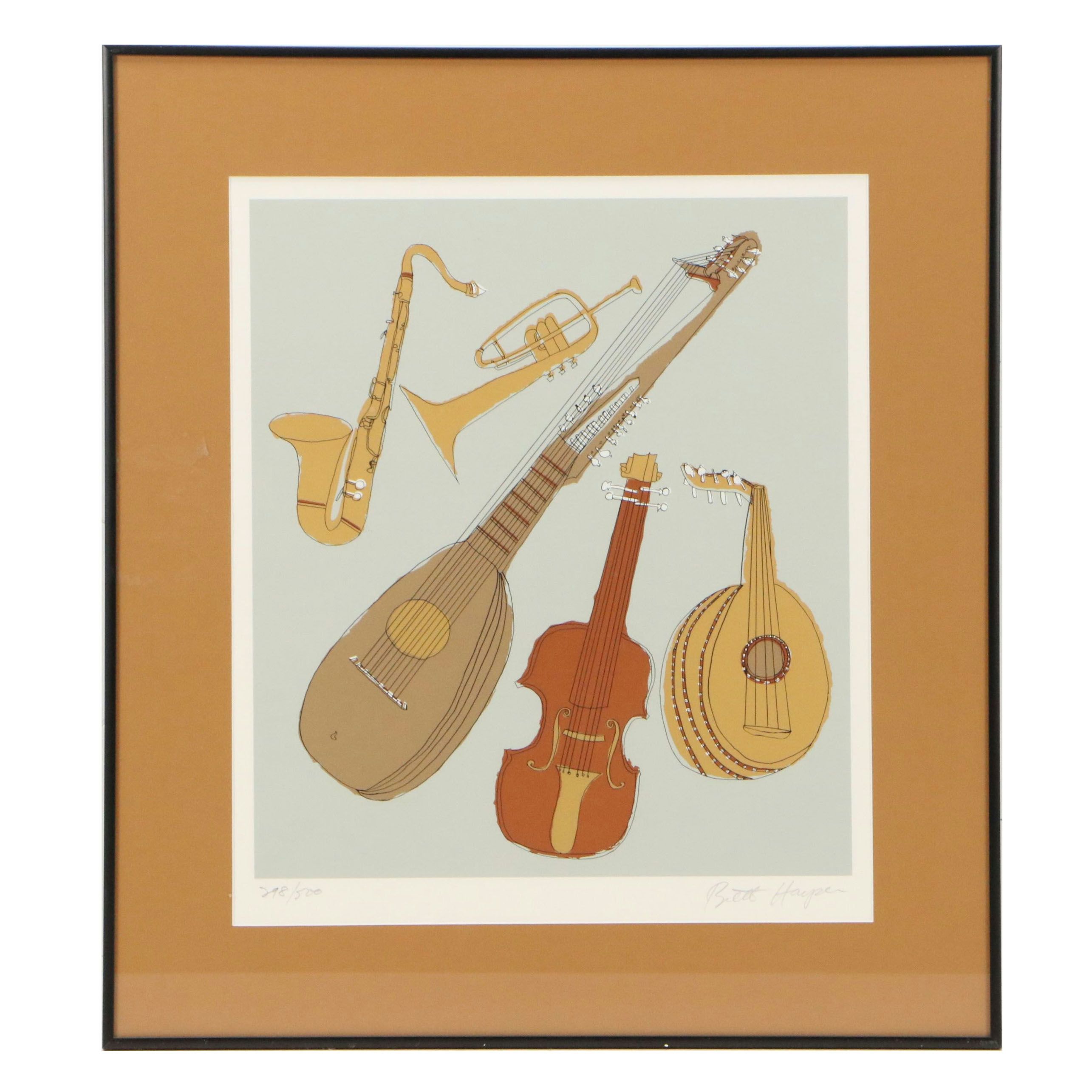 Brett Harper Serigraph of Brass and Stringed Instruments