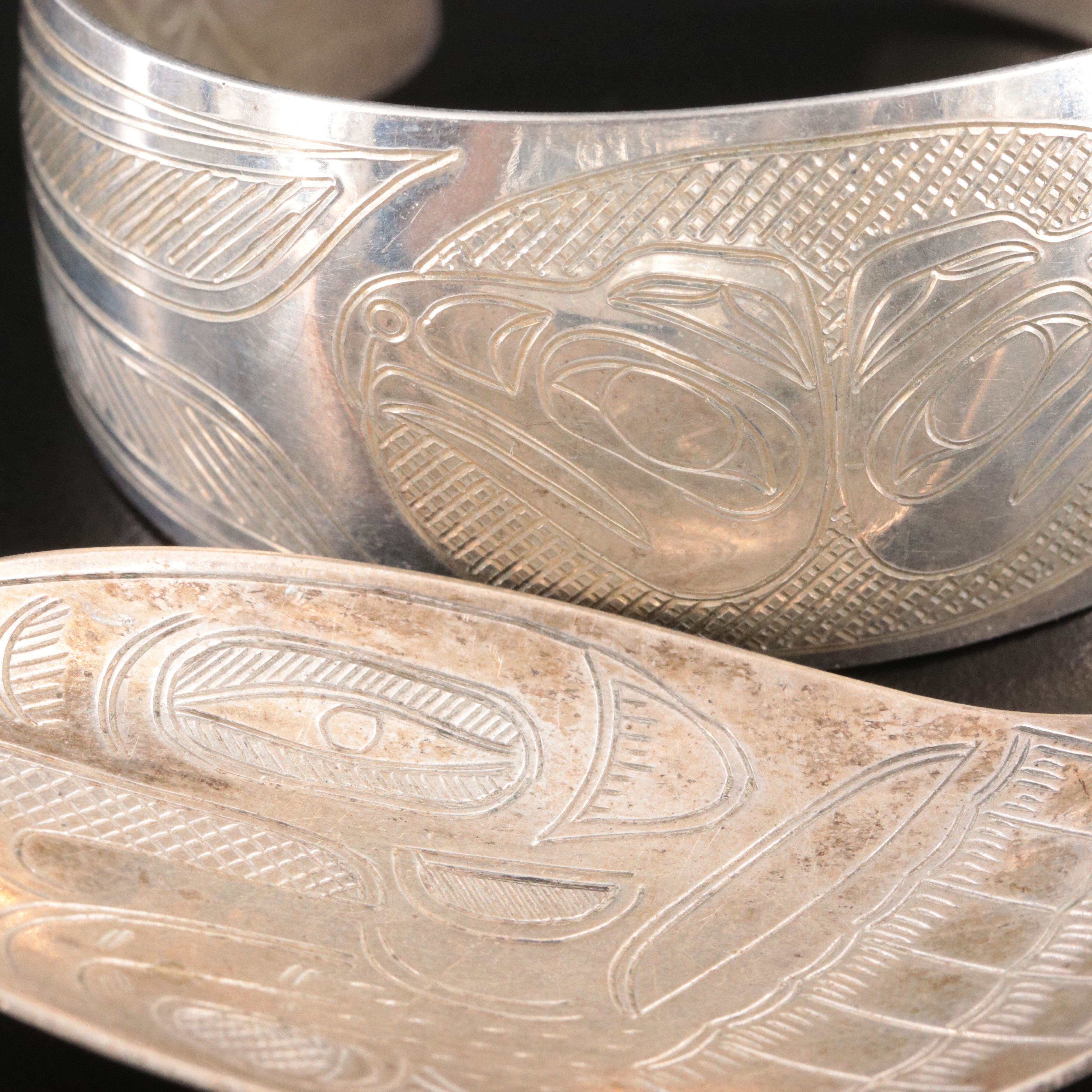 Pacific Northwestern Sterling Eagle Cuff and Engraved Spoon