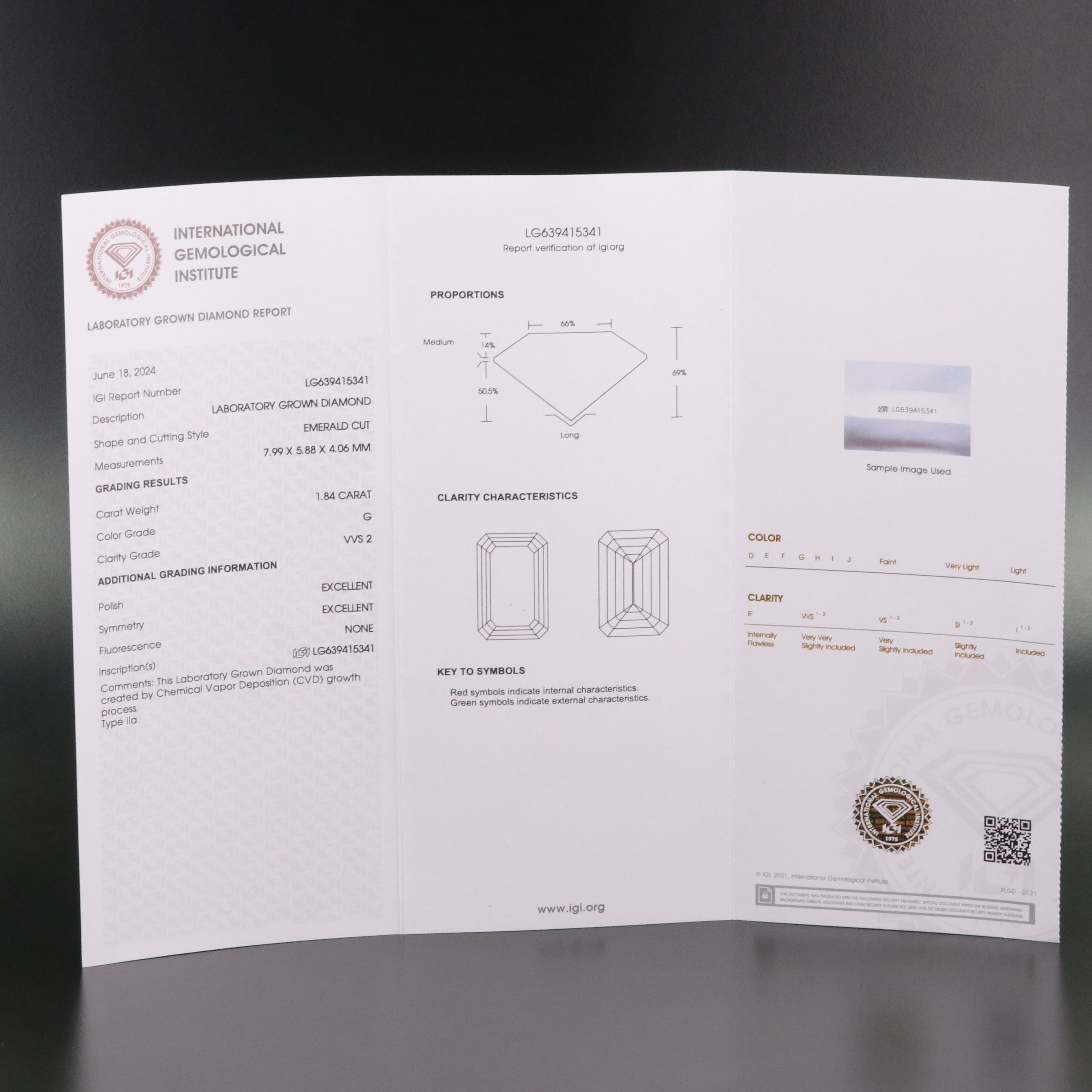 Loose 1.84 CT Lab Grown Diamond with IGI Report