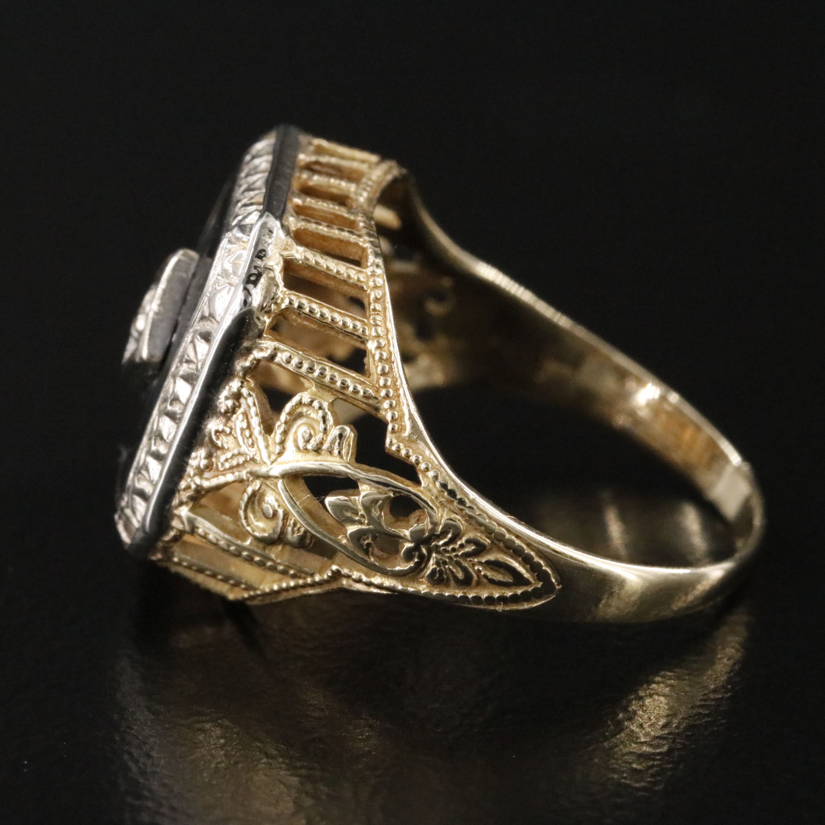 Vintage 10K Two-Tone Enamel and Diamond Accented Ring