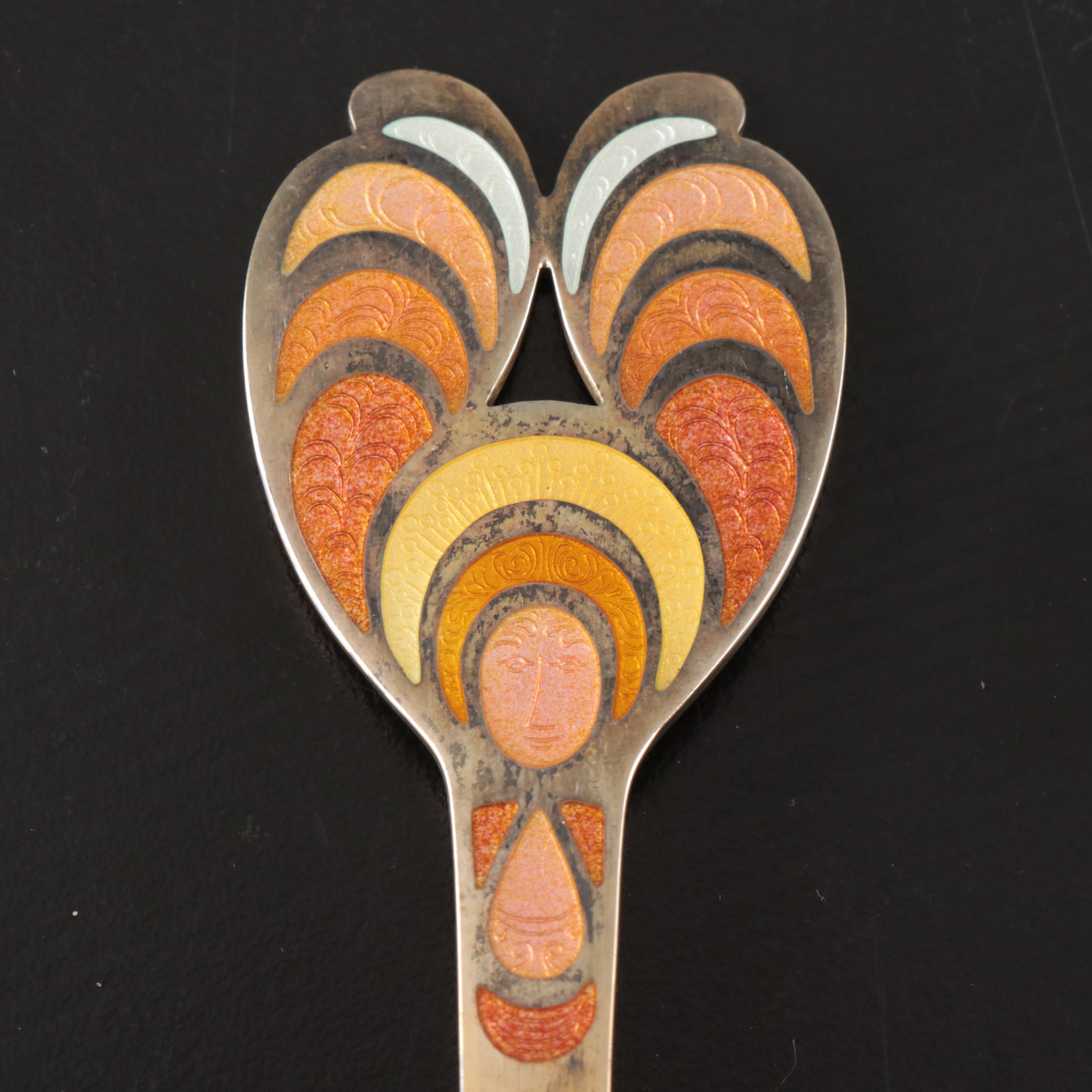 A. Michelsen Danish Christmas Gilded Sterling and Enamel Spoons, 1967-1973