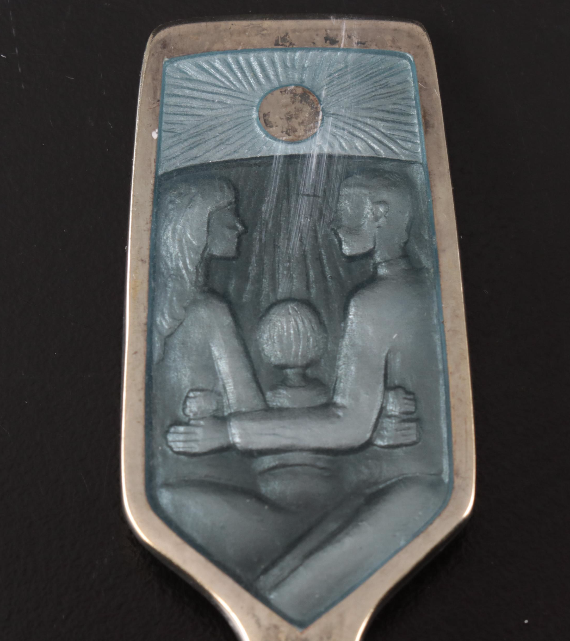 A. Michelsen Danish Christmas Gilded Sterling and Enamel Spoons, 1967-1973