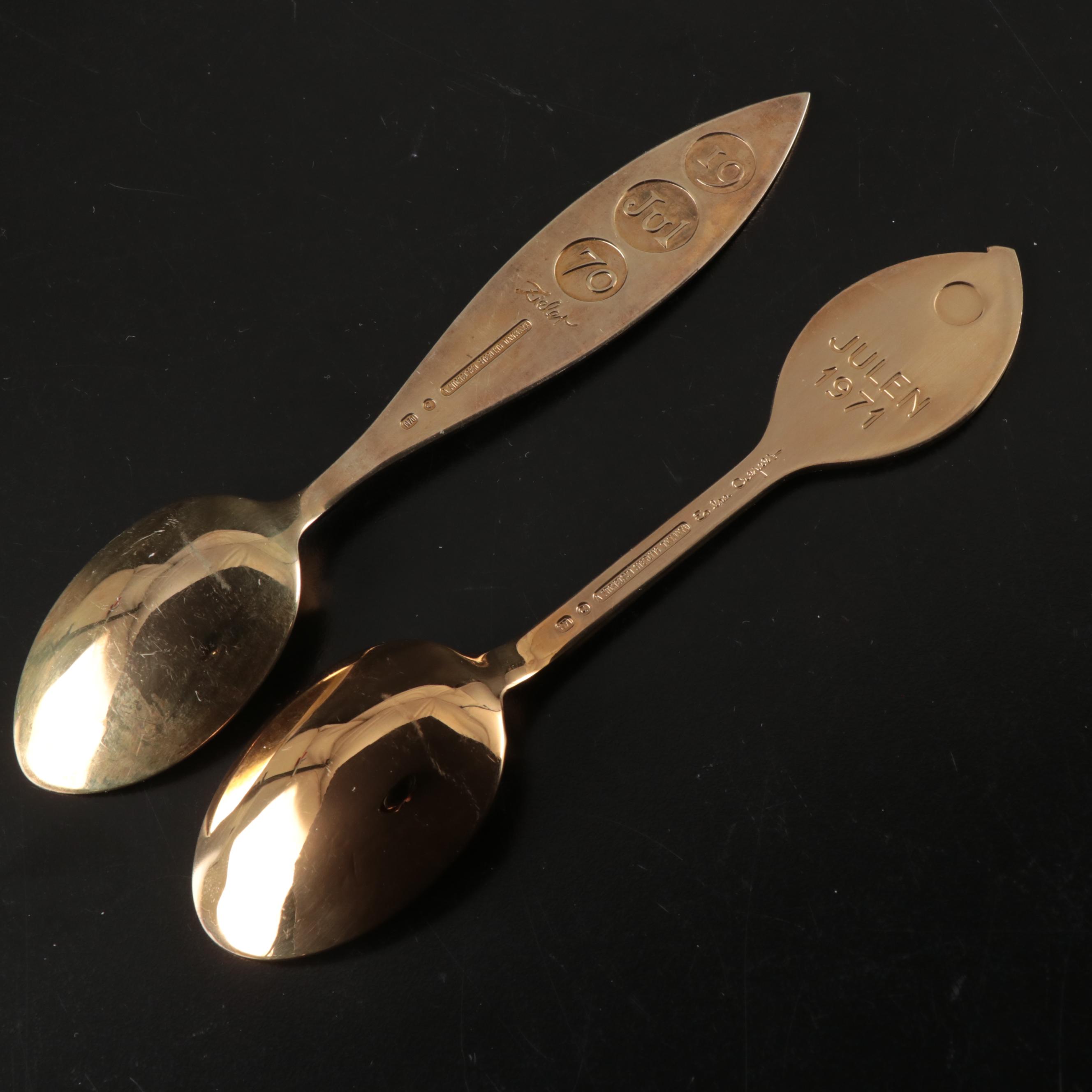 A. Michelsen Danish Christmas Gilded Sterling and Enamel Spoons, 1967-1973