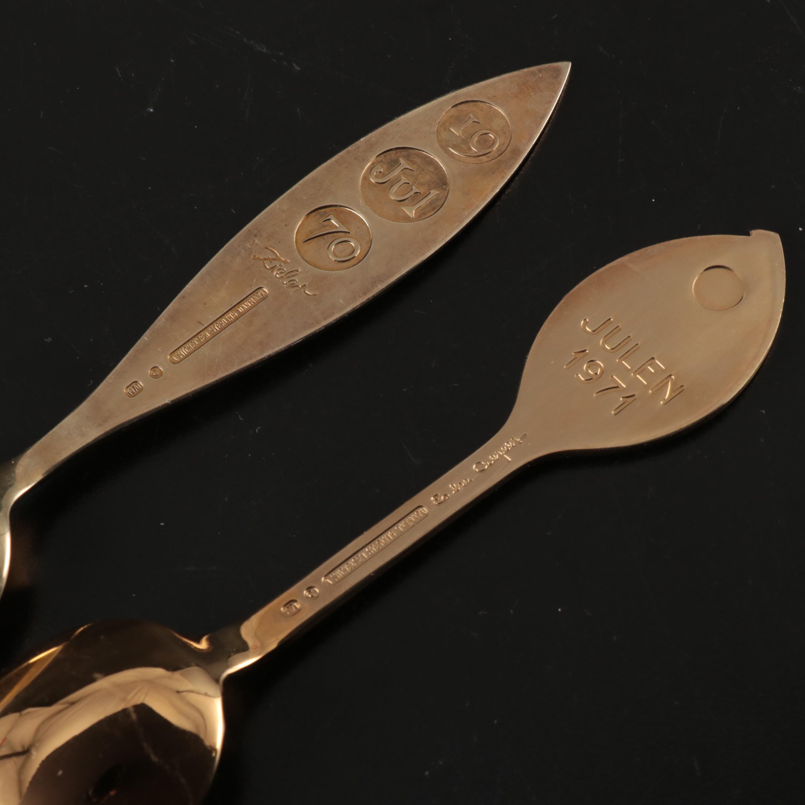 A. Michelsen Danish Christmas Gilded Sterling and Enamel Spoons, 1967-1973