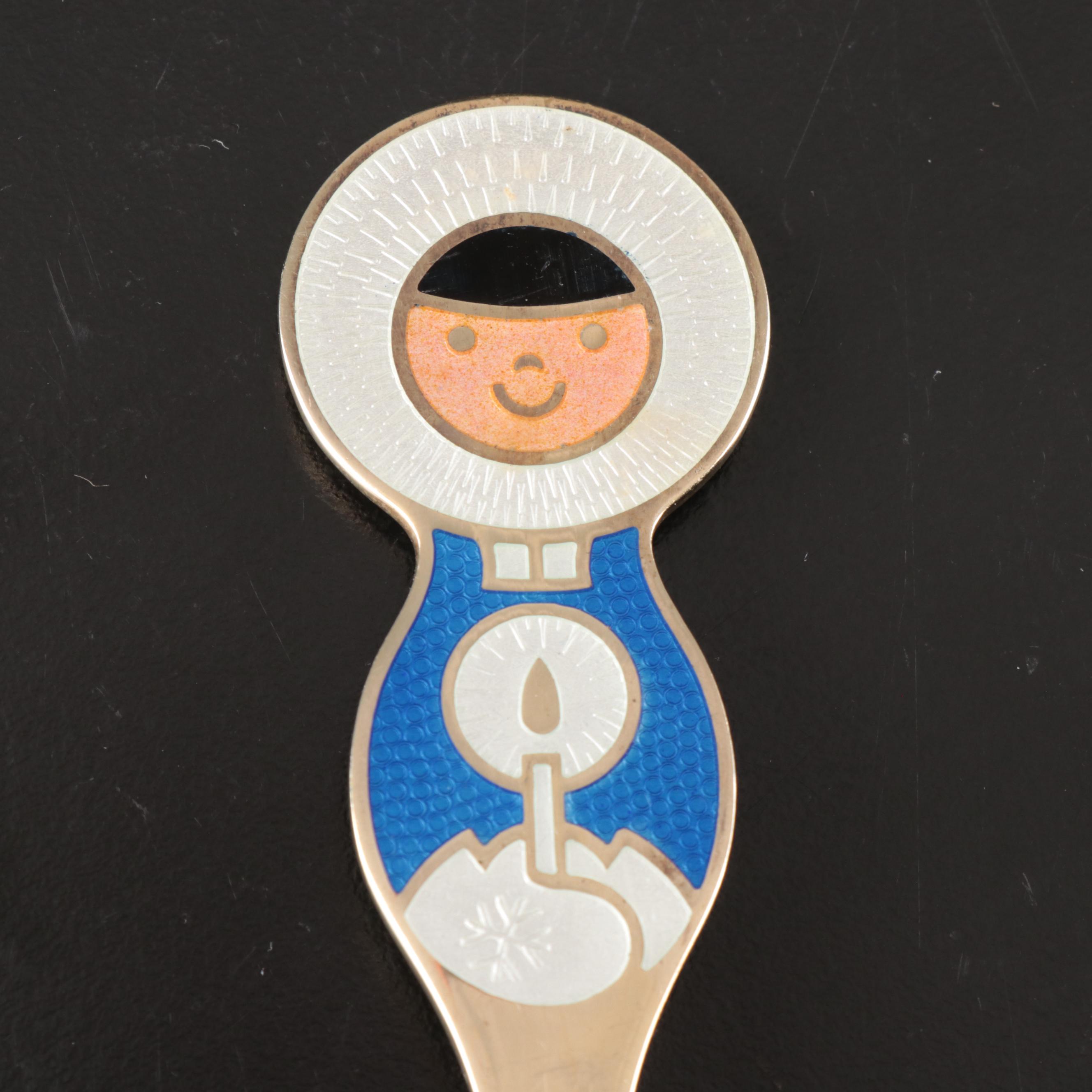 A. Michelsen Danish Christmas Gilded Sterling and Enamel Spoons, 1967-1973