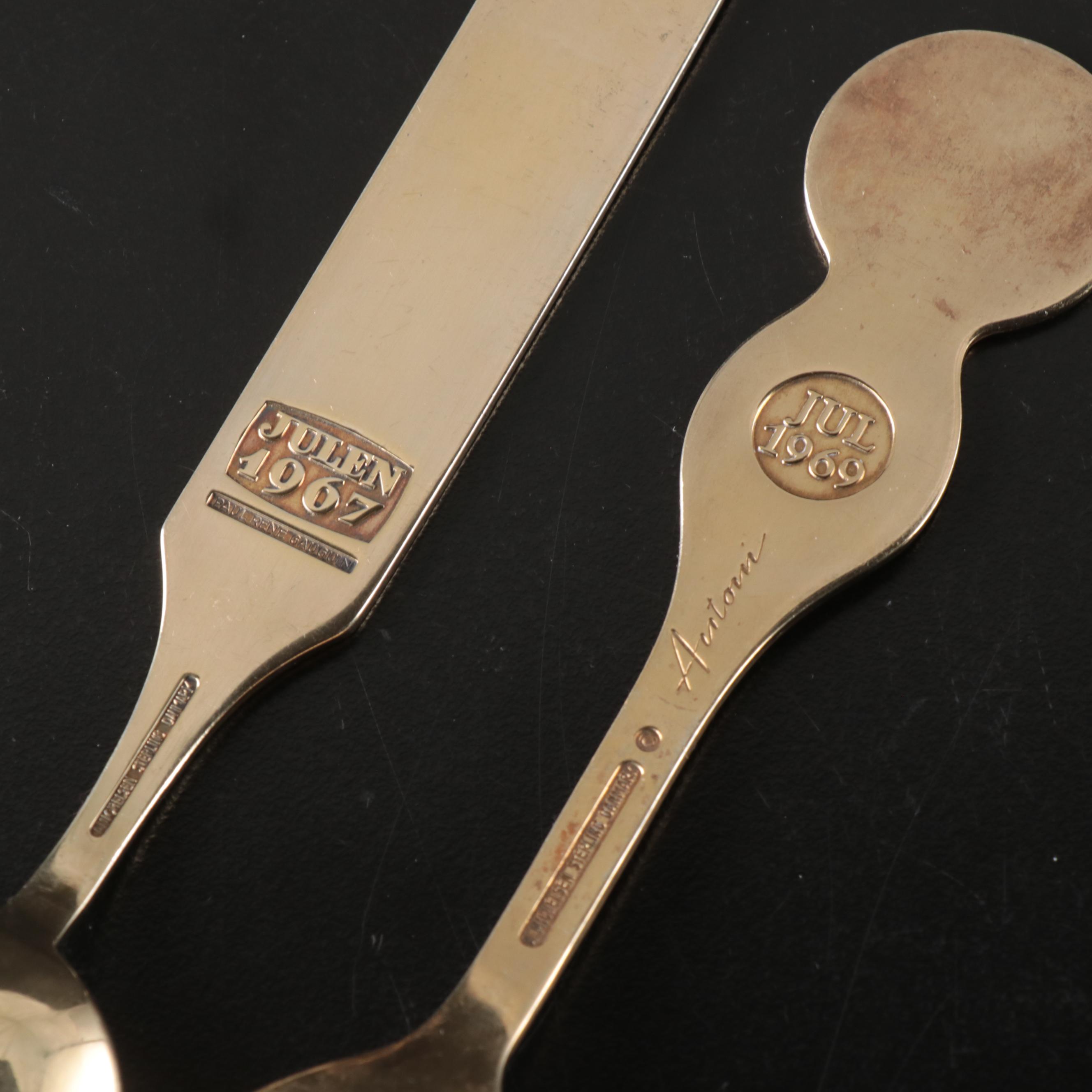 A. Michelsen Danish Christmas Gilded Sterling and Enamel Spoons, 1967-1973