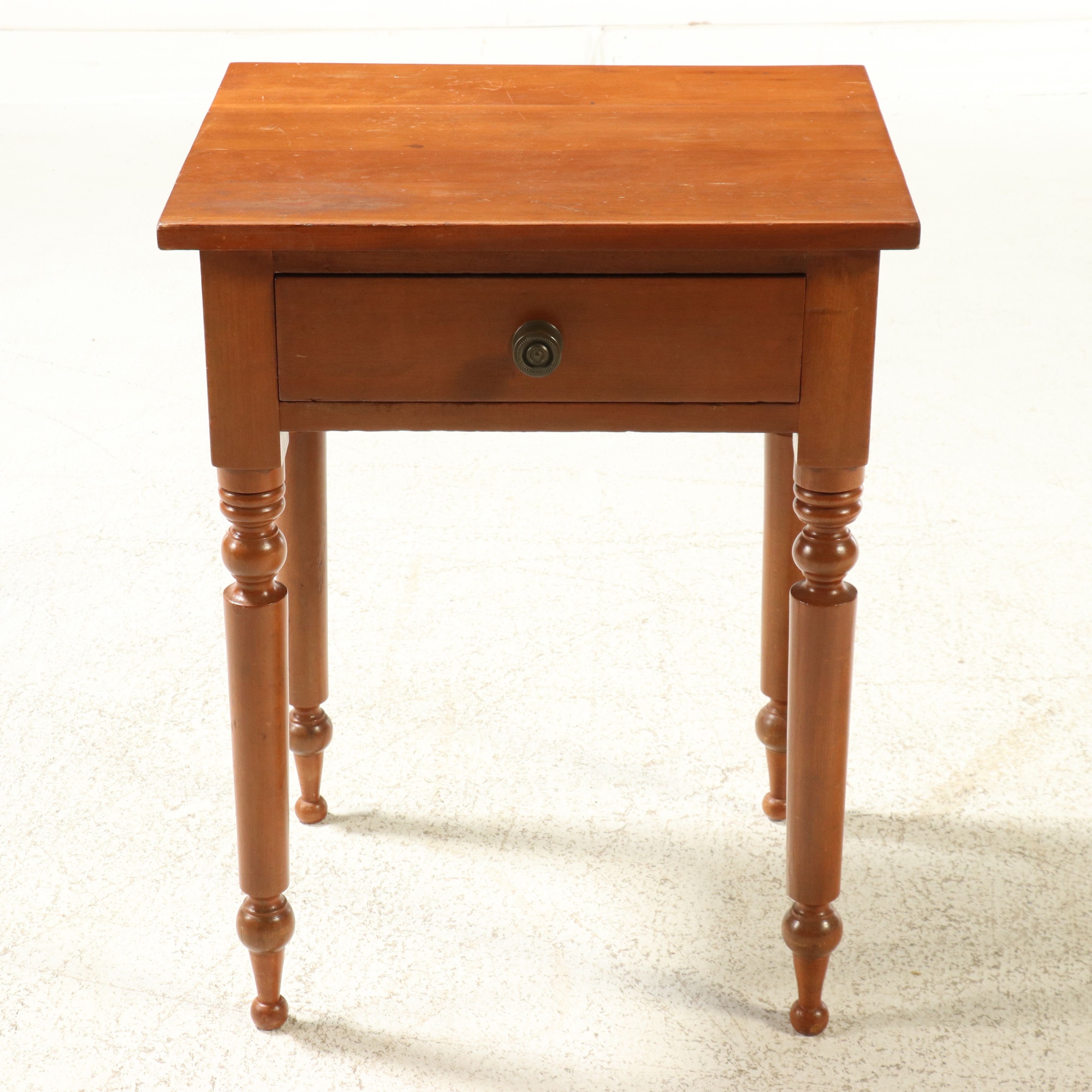 American Country Sheraton Cherry Single-Drawer Side Table, 19th Century