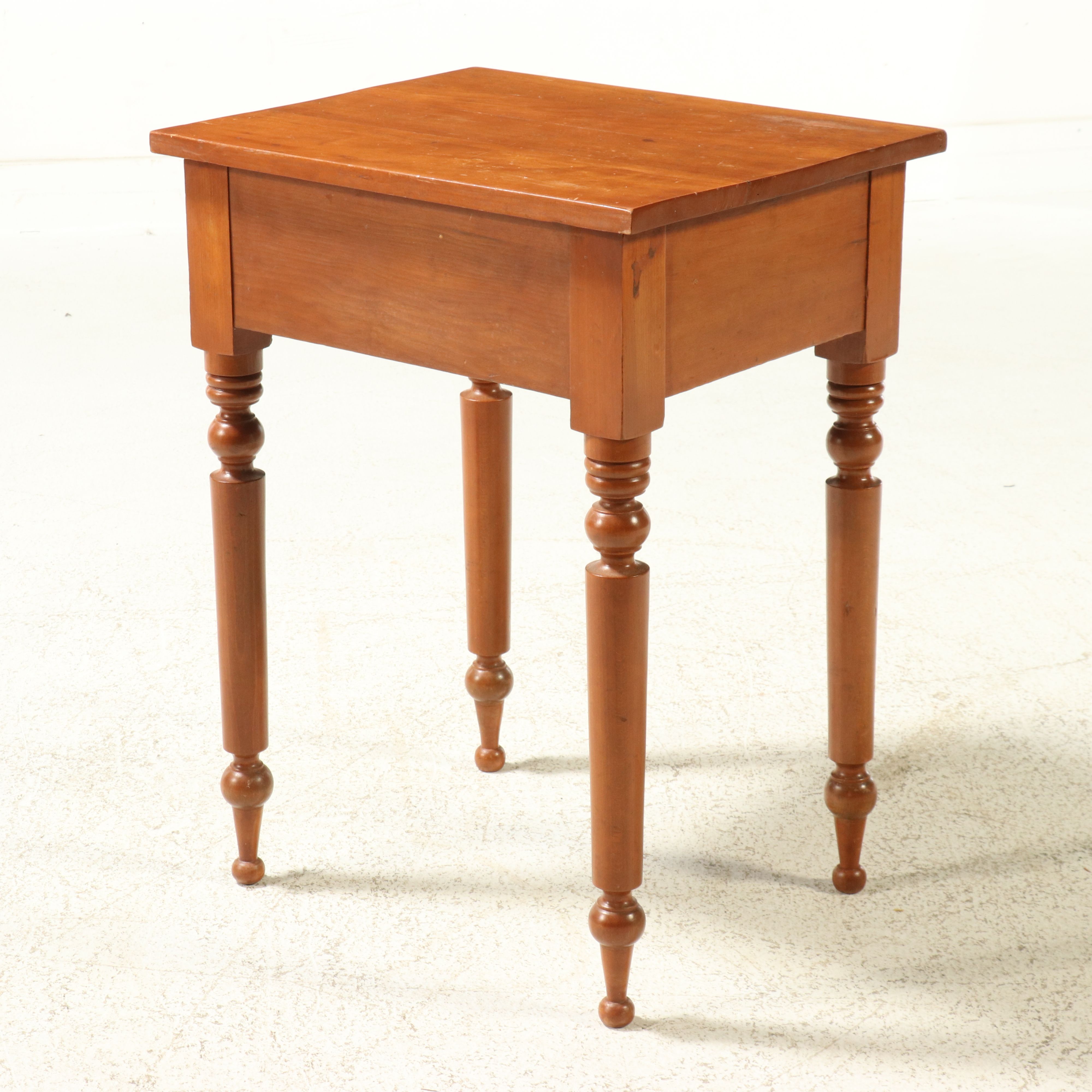 American Country Sheraton Cherry Single-Drawer Side Table, 19th Century