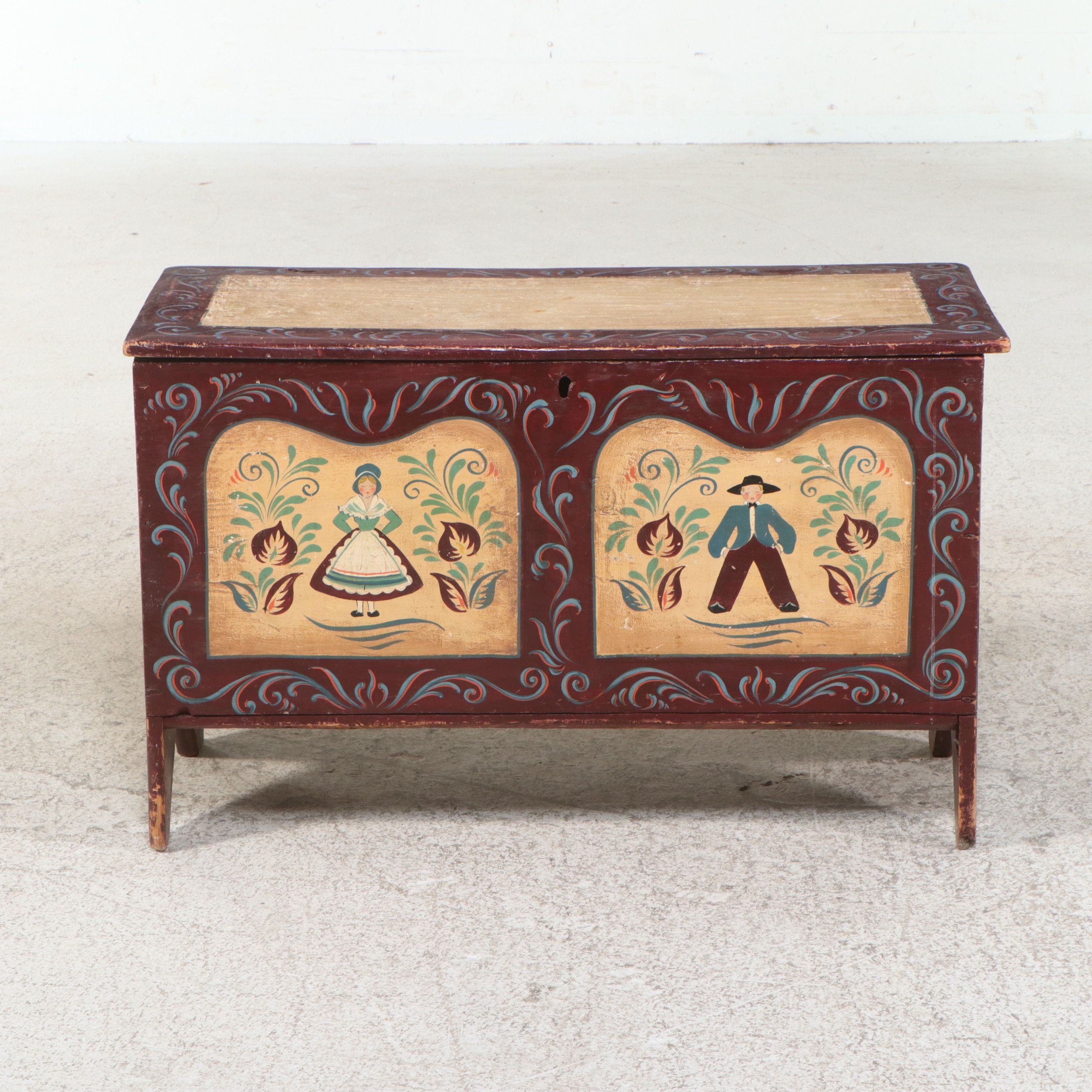 American Folk Art Painted Pine Blanket Chest, 19th Century